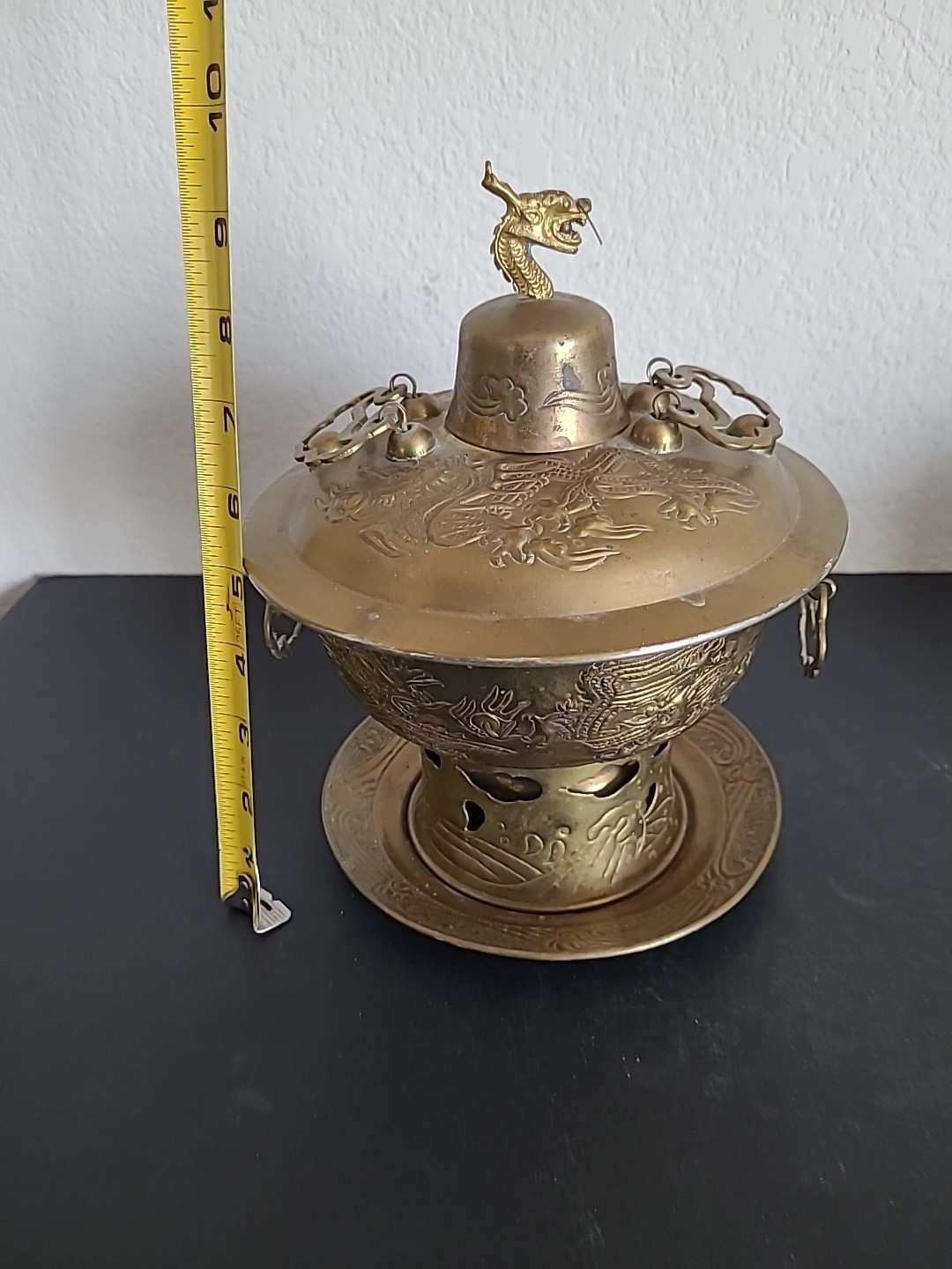 Vintage Chinese Shabu Pot Brass Hot Pot Chiseled Dragon