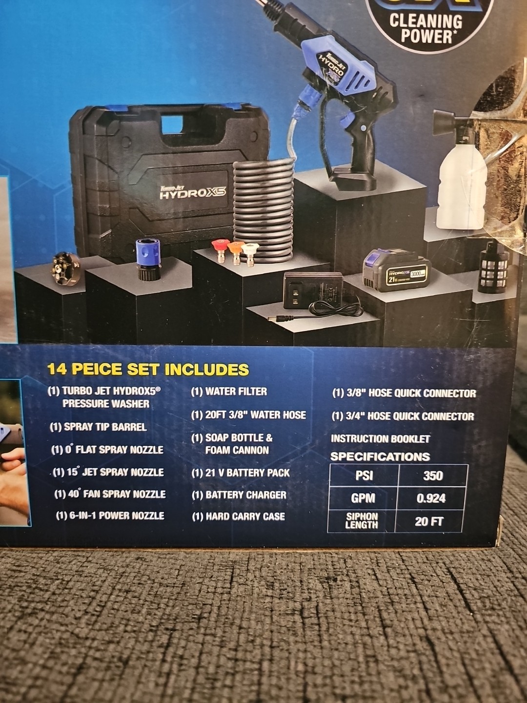 Turbo Jet Hydrox5 Pro Portable Cordless Pressure Washer With 21V 3000Mah Battery