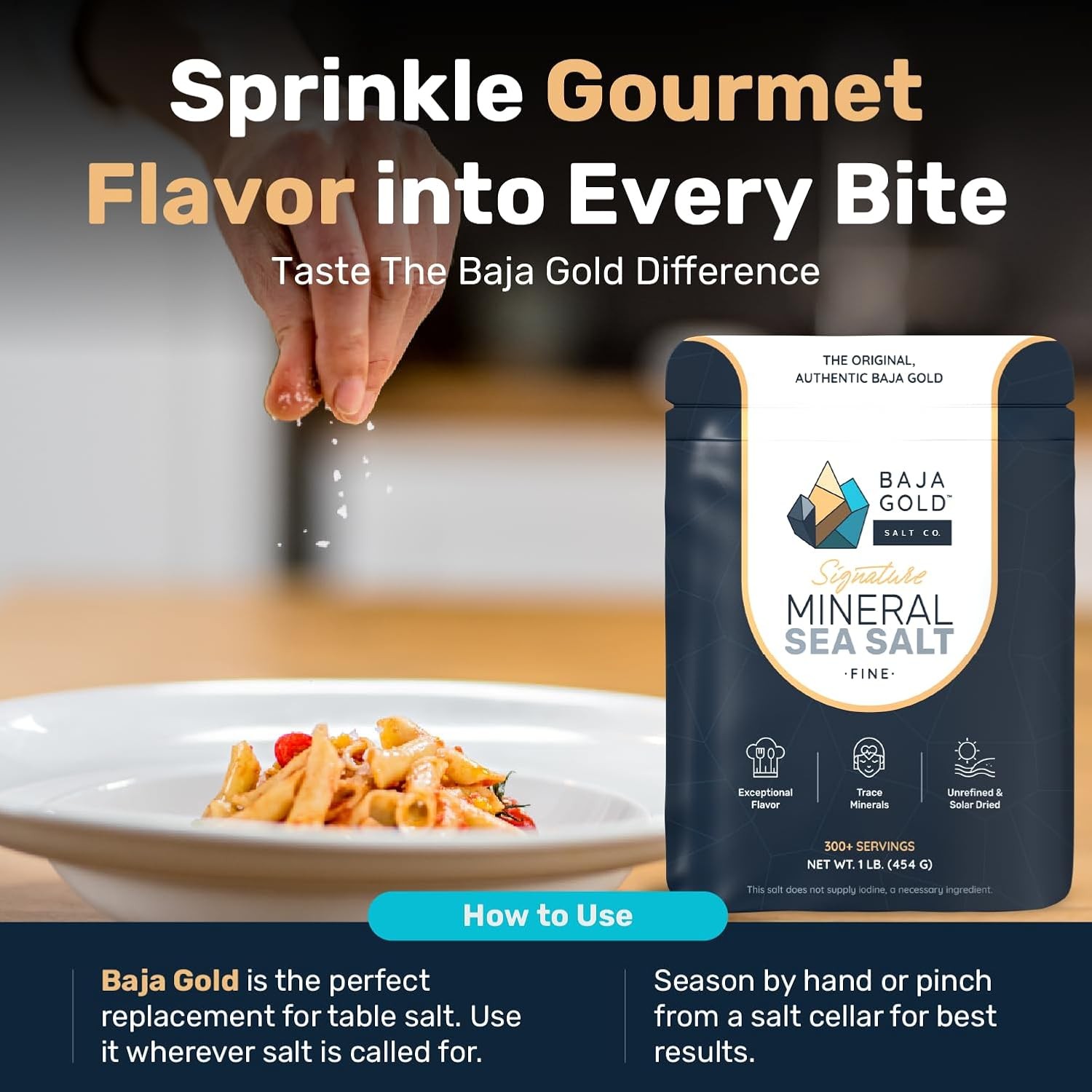 Baja Gold Mineral Sea Salt, Fine Grind, 1 Lb. Bag