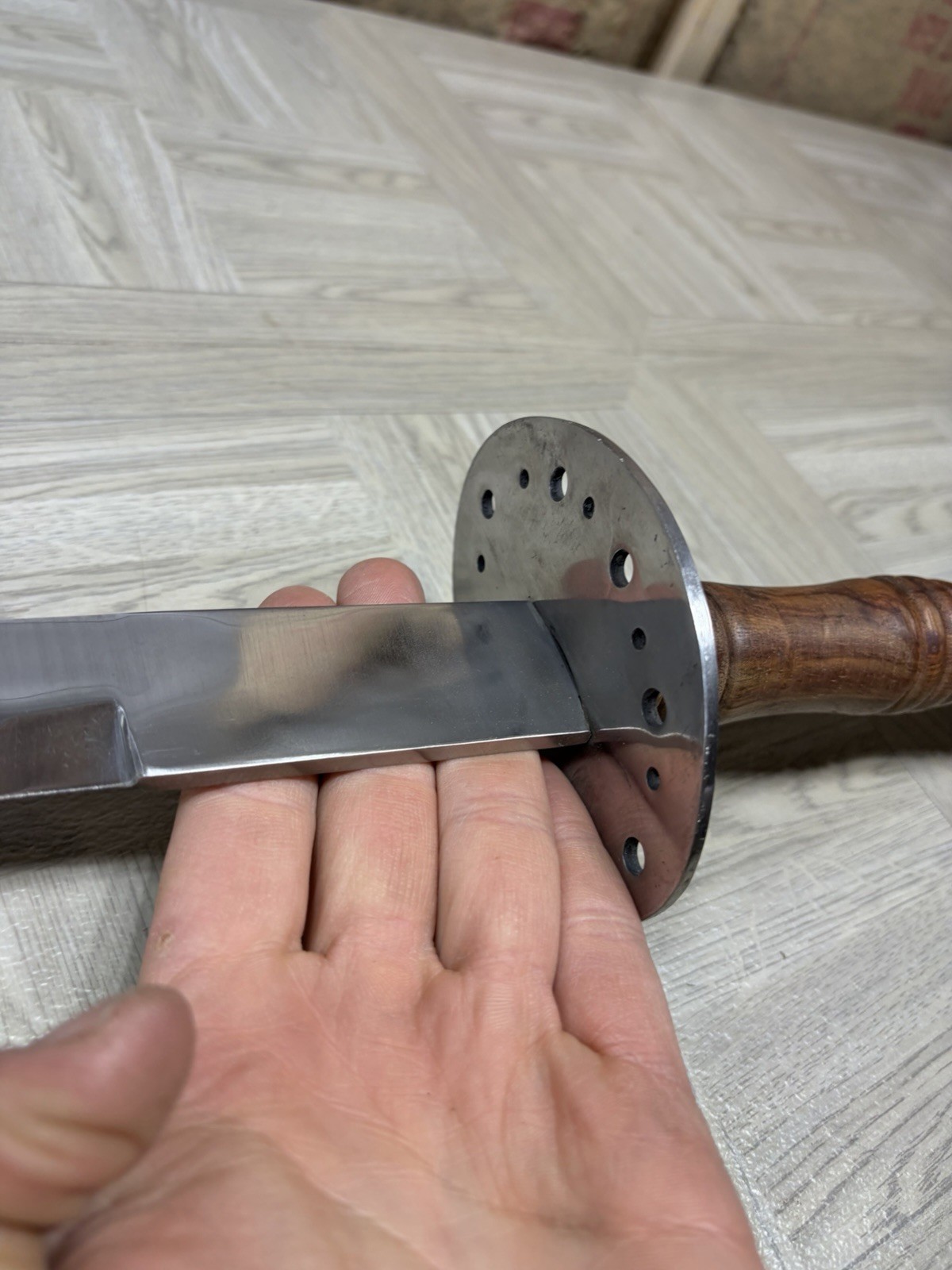 Pakistan Reproduction Battle Sword W Leather Sheath Wood Handle Metal Blade Vtg