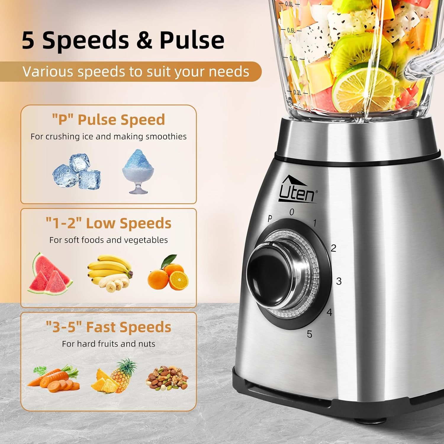 Blender Glass Stainless Steel 1800W Ice Crusher Smoothie Maker Universal Mixer
