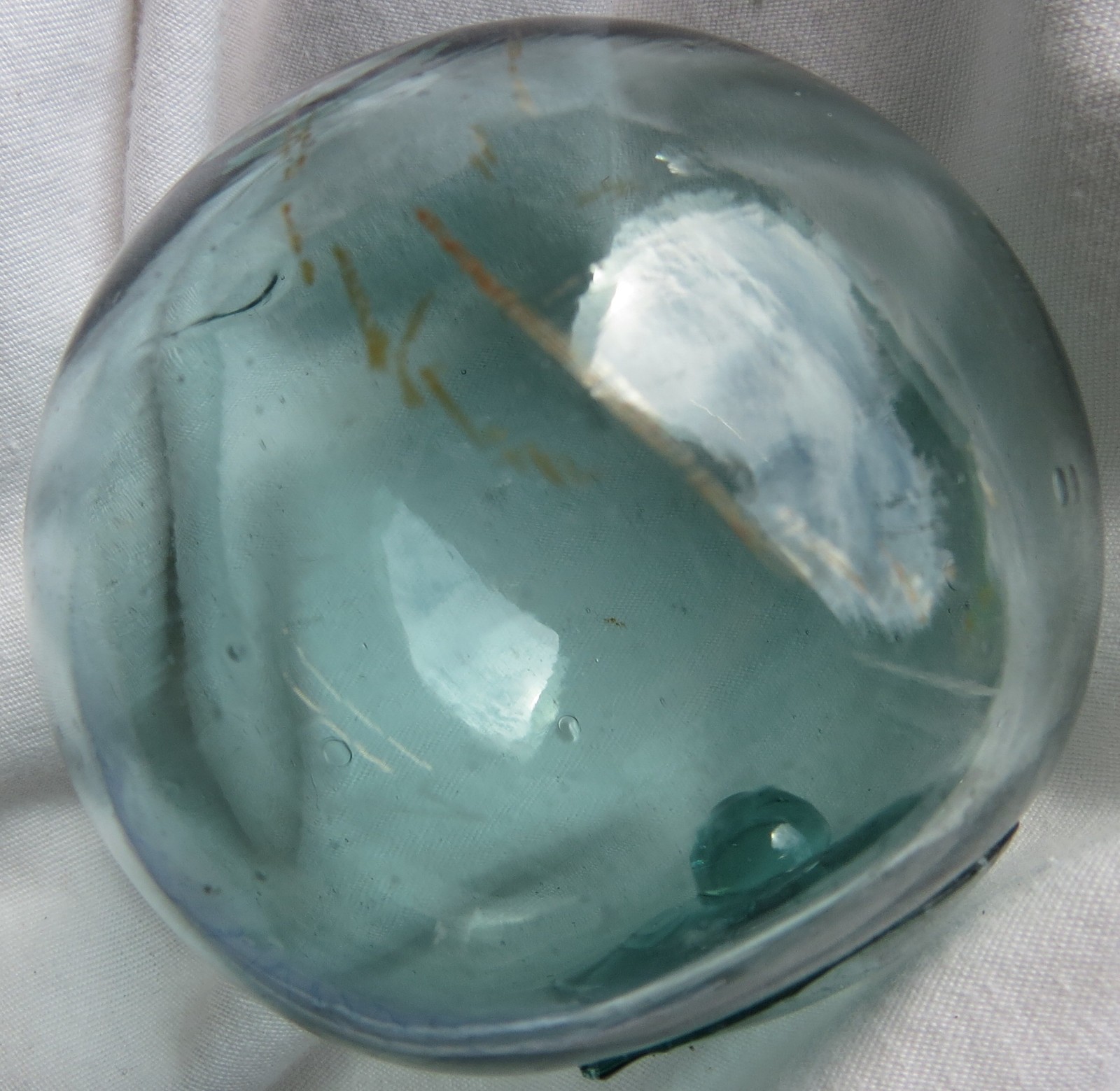 Japanese Blown Glass FLOAT 2.5" Aqua WP Makers Mark #11 "river-mouth" Vtg USA BZ