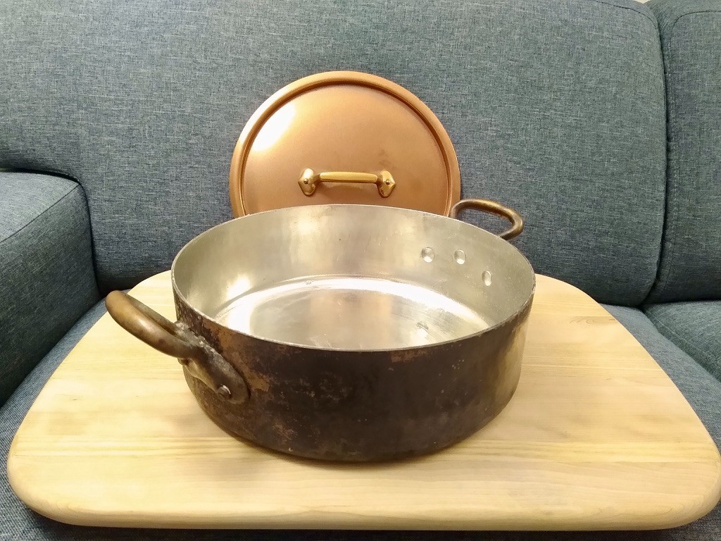 Incredible Large Hammered French Copper Rondeau Pot & Lid (Mauviel?) 2.5mm 28cm