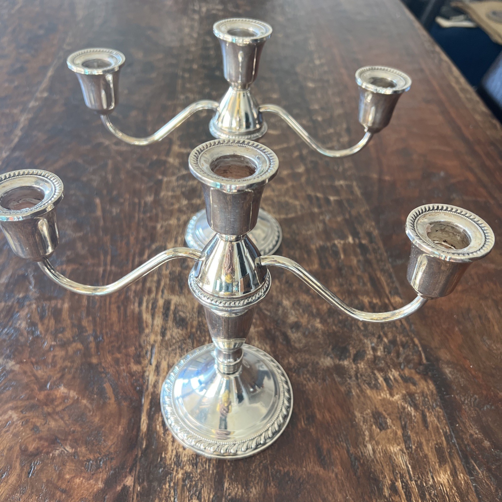 Pair of Duchin Creation Sterling Silver 3 Arm Candelabras Candle Holders