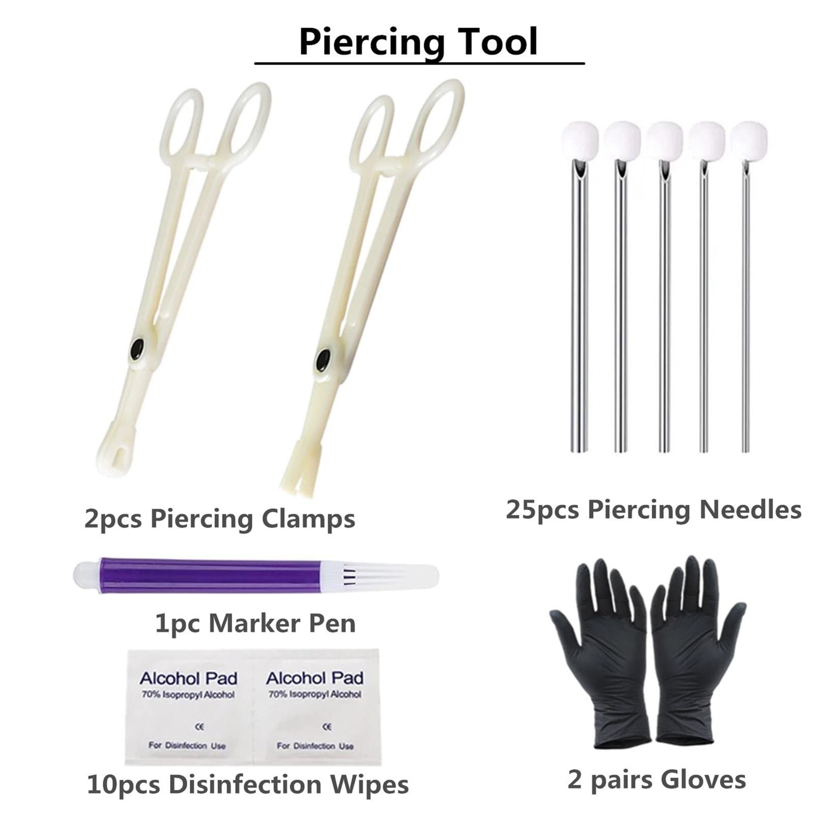 Body Piercing Kit - Yuelong 40pcs Needles Clamps 40PCS, White