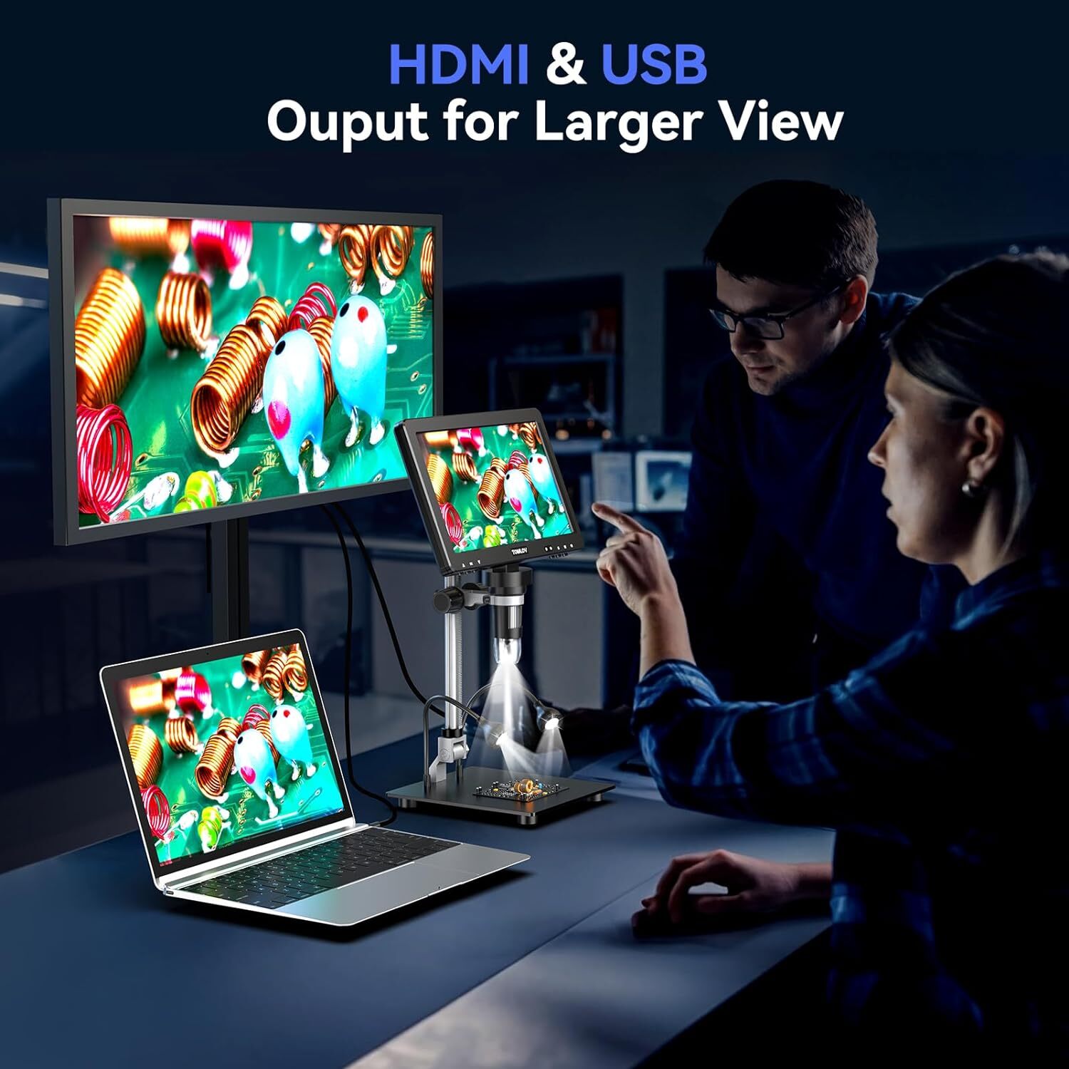 TOMLOV HDMI Digital Microscope 1500X 20MP 10.1" HD IPS Coin Microscope Magnifier