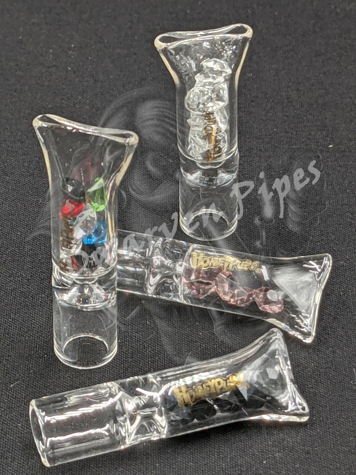 2 Pack: Glass Filter Tips with Diamond Style Pieces for Smoking - Pinched Lip