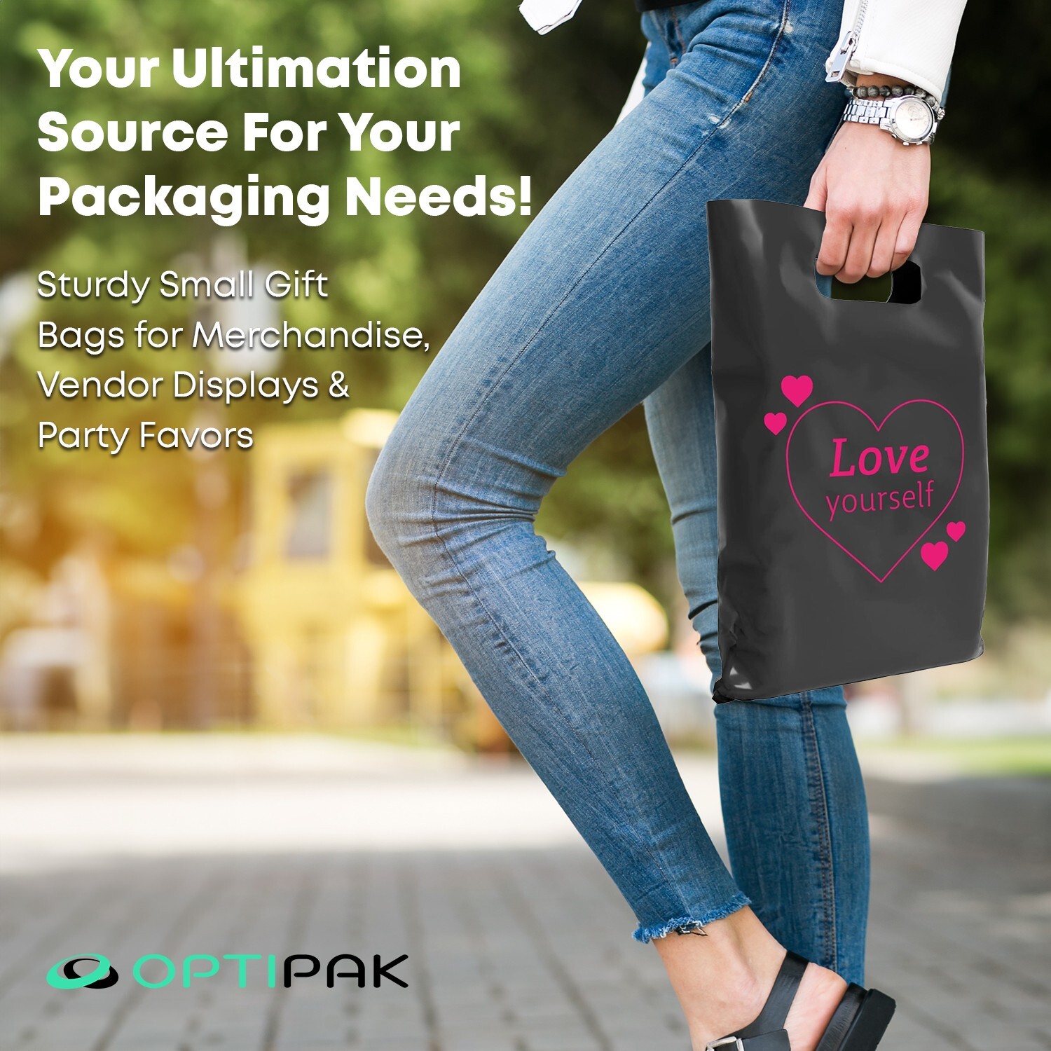 OPTIPAK 16x18 Plastic Bags – 50 Pack with Die-Cut Handles for Retail & Party