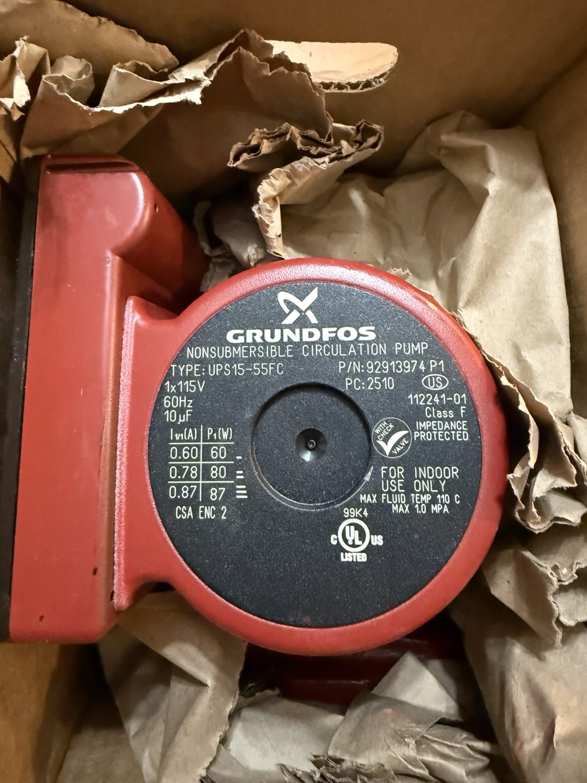 BRAND NEW GRUNDFOS UPS15-55FC 3-SPEED CIRCULATOR PUMP, 115V, CAST IRON W/IFC