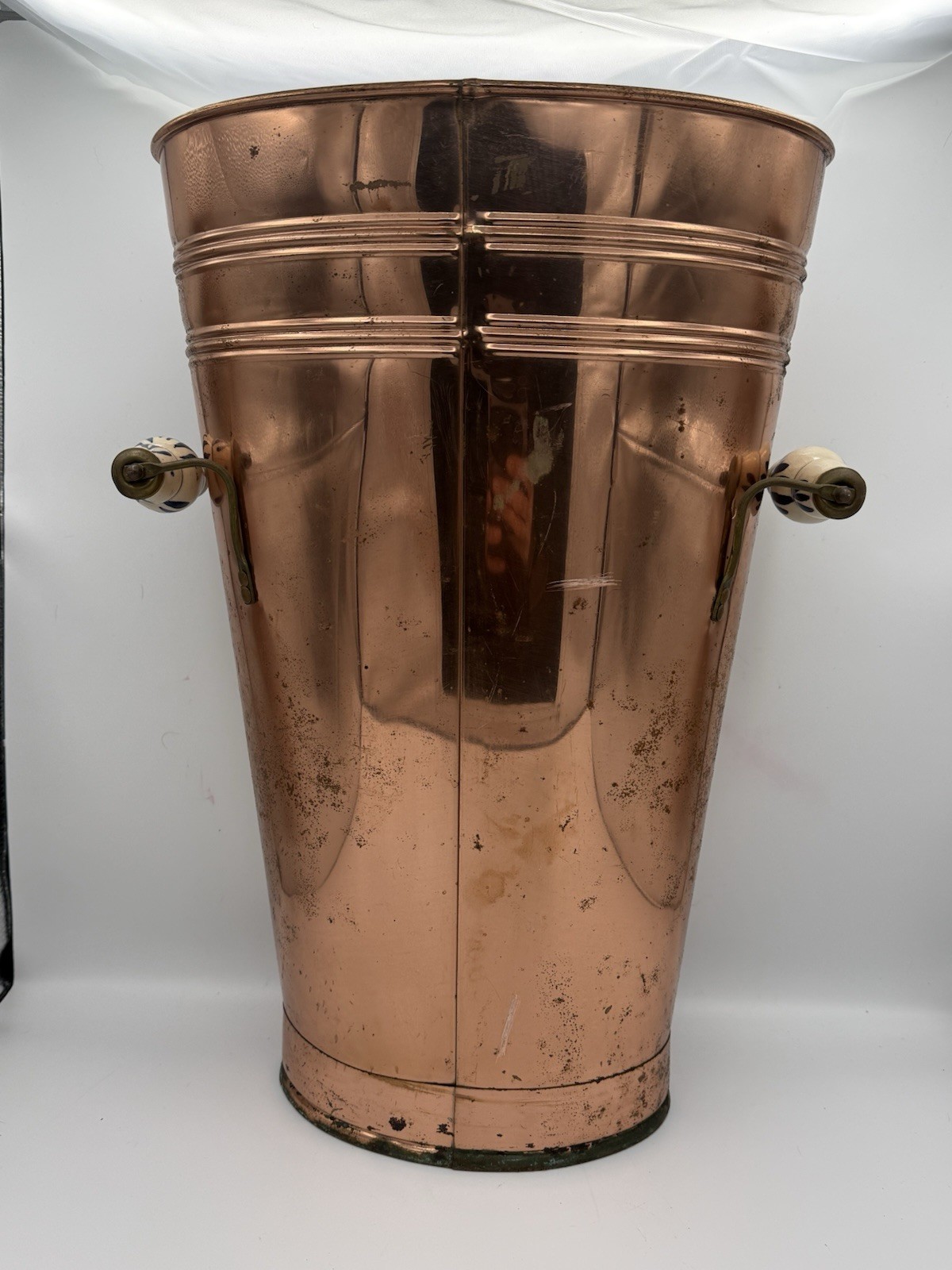 Vintage Umbrella Stand With Delft Style Handles Copper Plated