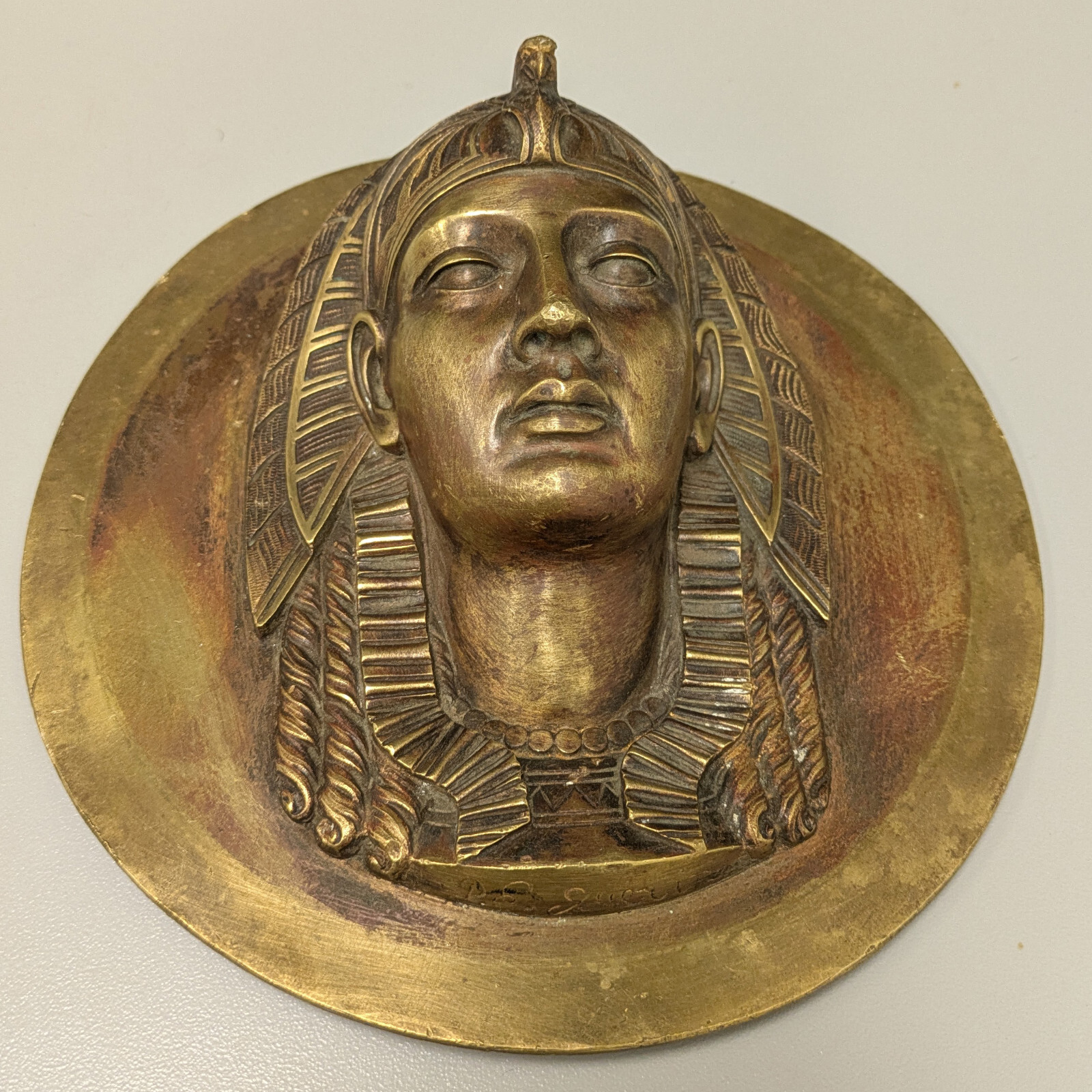 P.E. Guerin NY Egyptian Pharaoh Bust Brass Wall Plaque 7” Egypt