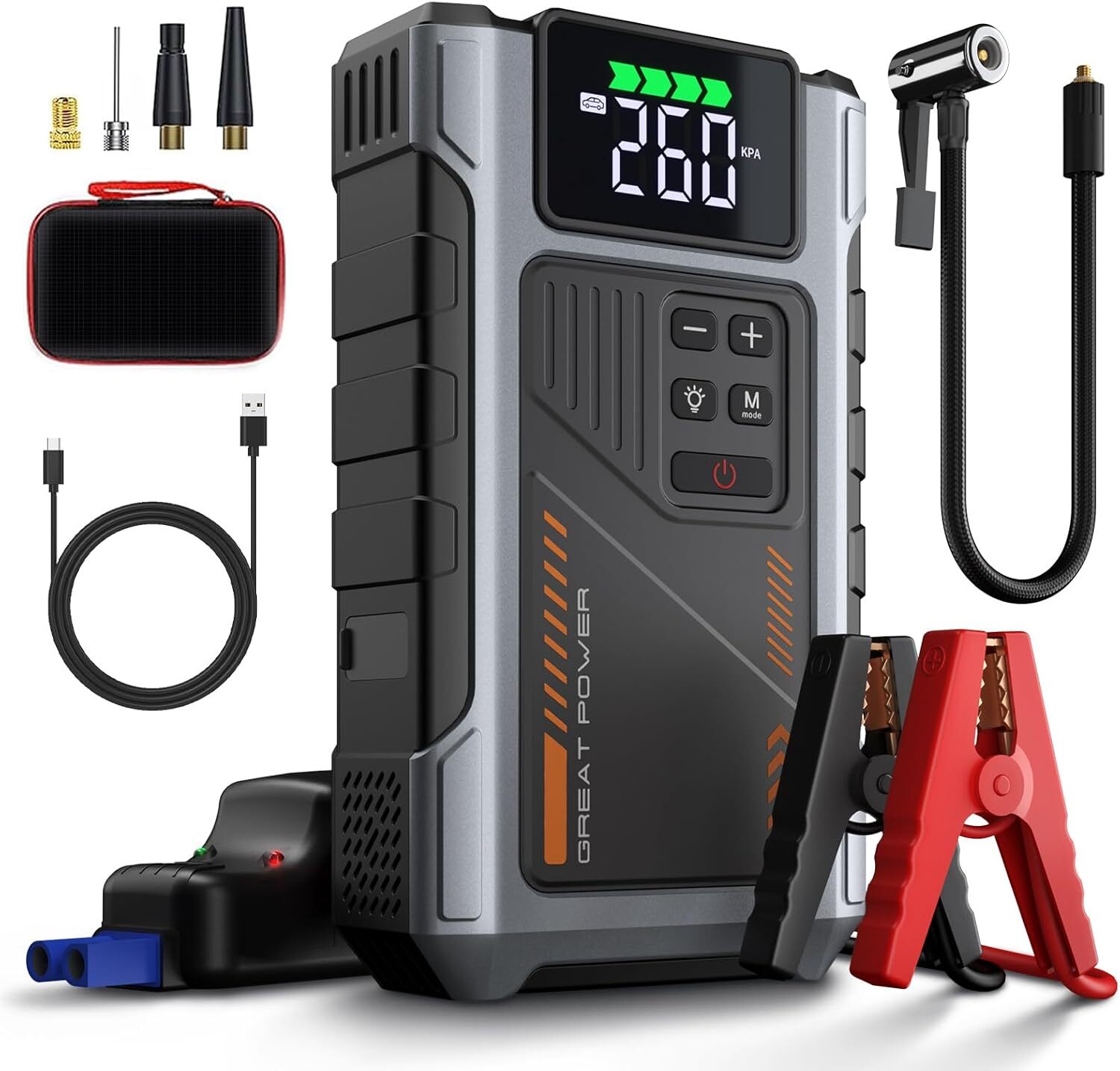 Geeneu 6000A Jump Starter with Air Compressor Portable 12V Car Battery Booster
