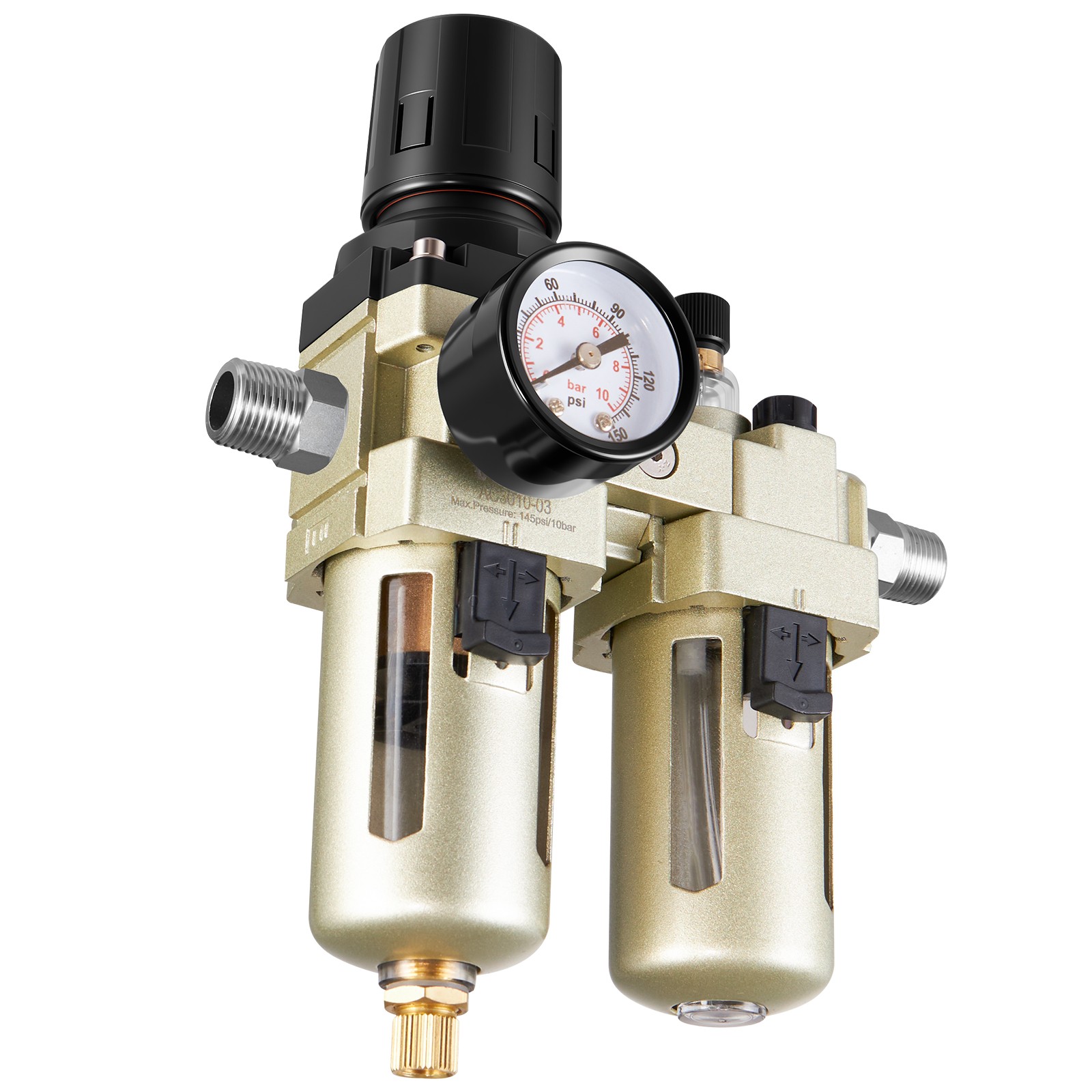 VEVOR Air Compressor Filter Regulator Lubricator 3/8" NPT Semi-Auto 145PSI Max