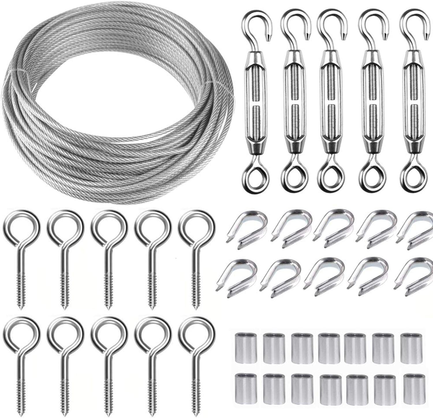 Outdoor Turnbuckle Wire Tensioner Kit 1/16 Vinyl Coated 100Ft Stainless Steel