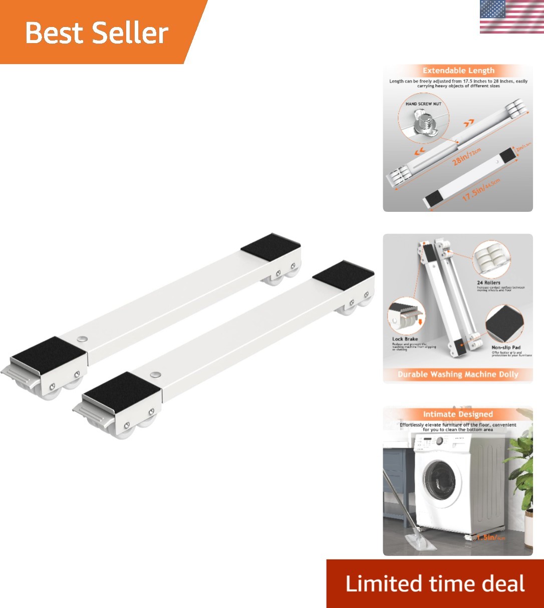 Compact Appliance Roller Dolly for Refrigerators and Washers - 24 Wheels Strong