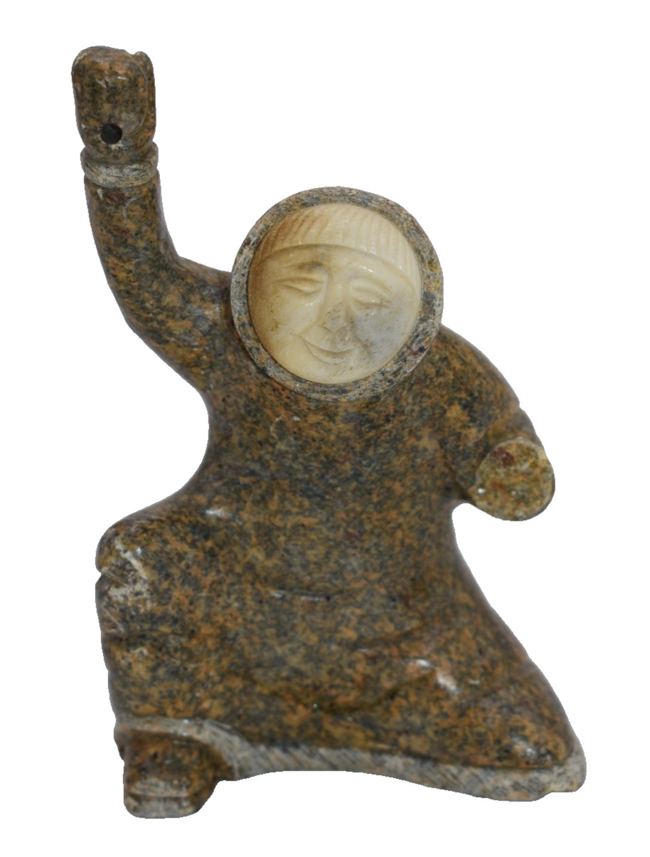 Eskimo Inuit Stone Carving Sculpture of Spearfisherman DAMAGED - SEE NOTES PICS