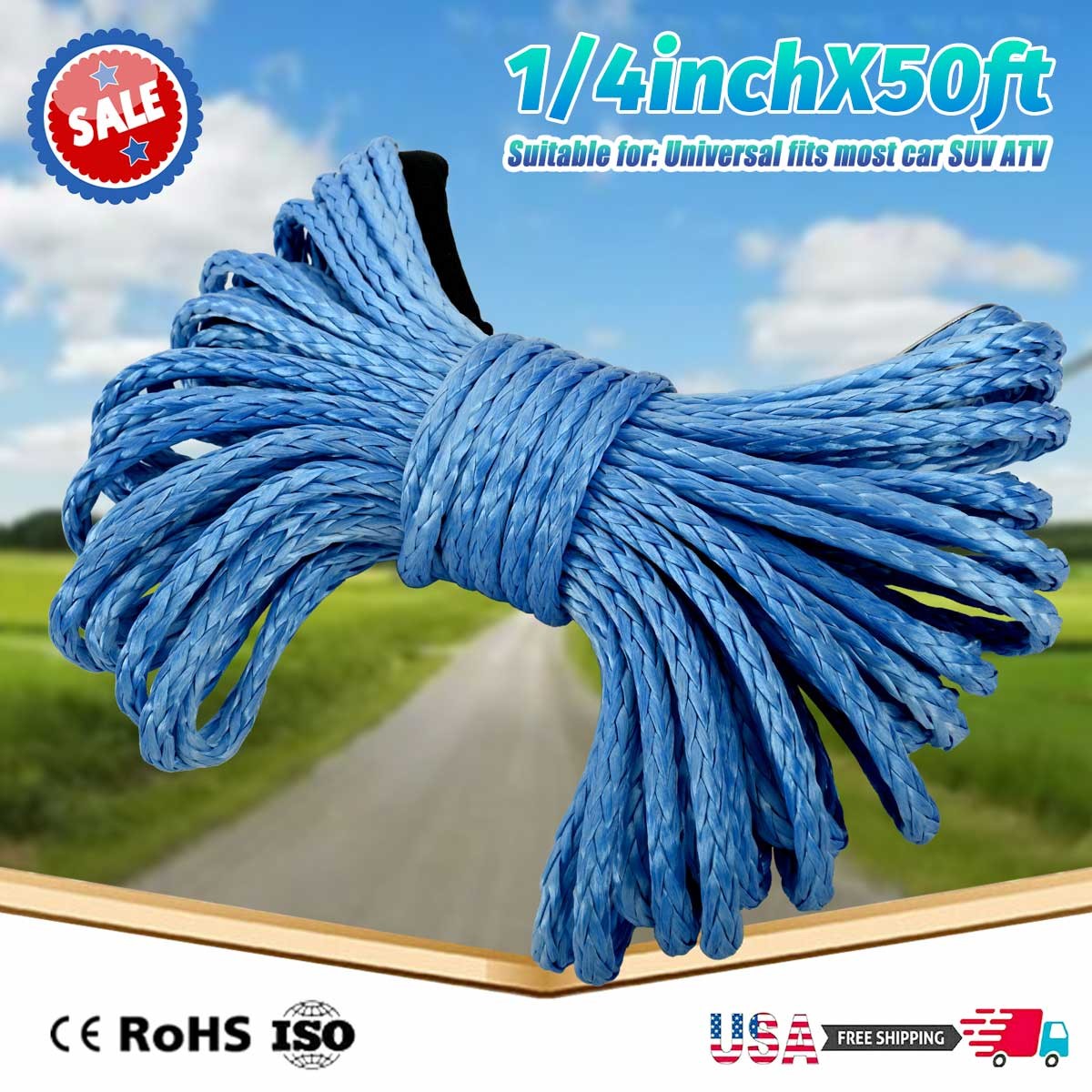 2PCS Synthetic Winch Rope Line 1/4"x 50' 10000LBS Recovery Cable 4WD ATV UTV AB