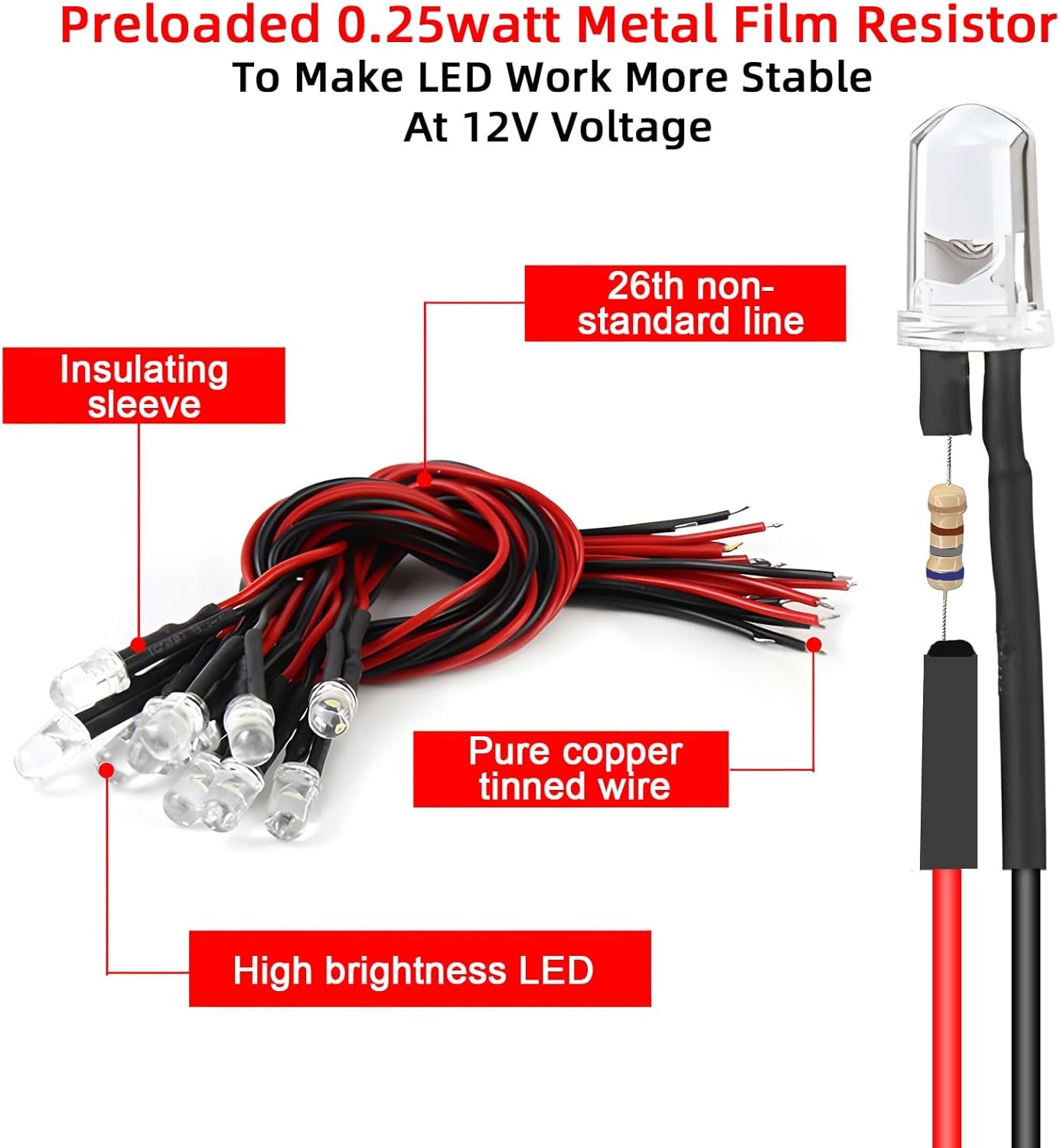 120pcs 12v Led Diode Lights 5mm,Pre Wired Led Light Emitting Diodes Kit White...