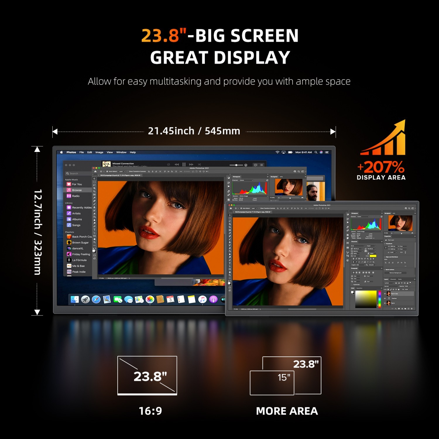 UPERFECT 23.8" 4K Portable Monitor 3840x2160 USB-C Screen HDMI Gaming Monitor