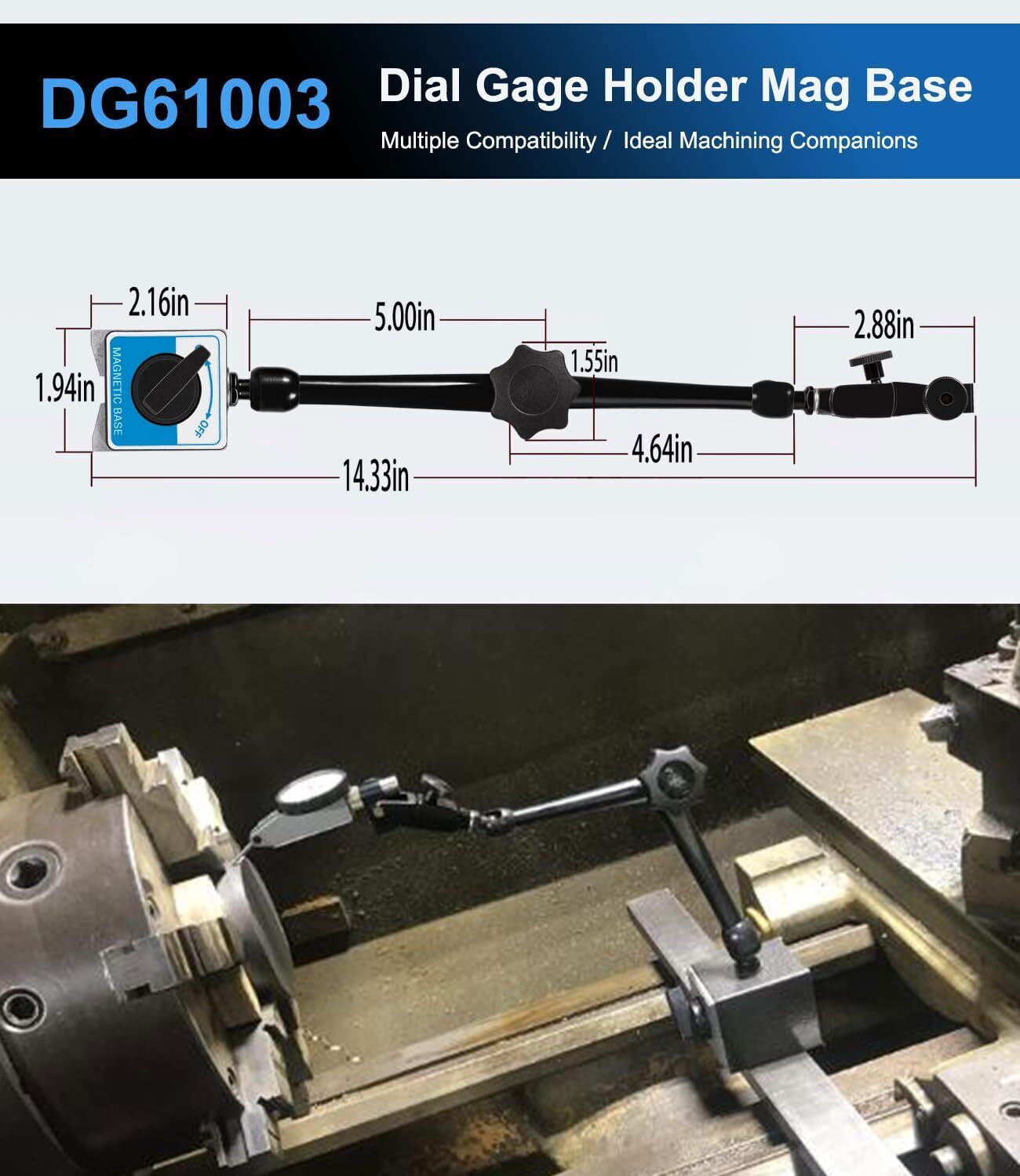 For Noga DG61003 Dial Gage Test Indicator Holder Magnetic Base 176lb Fine Adjust