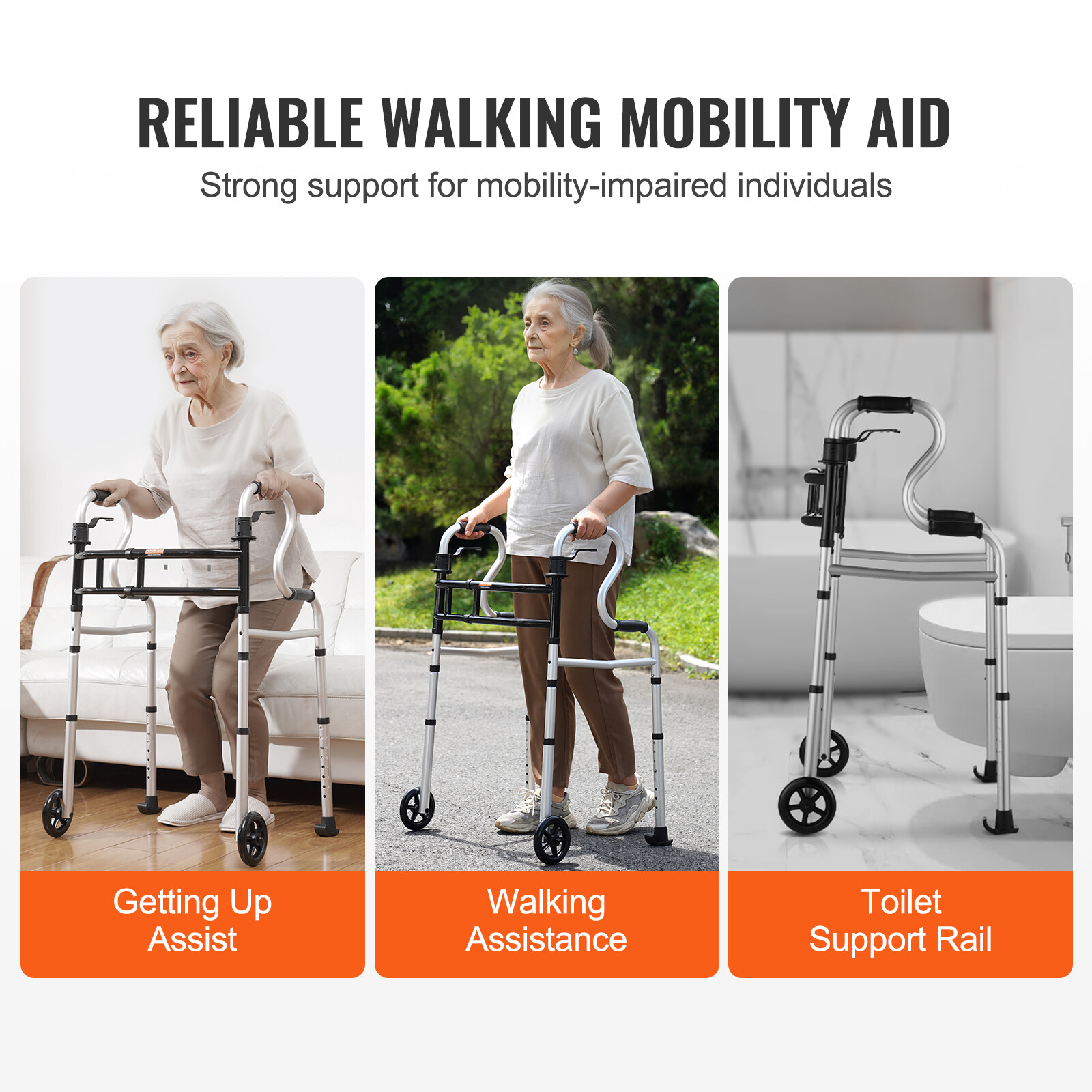 VEVOR Folding Walker Stand-Assist Folding Walkers with Adjustable Height & Width