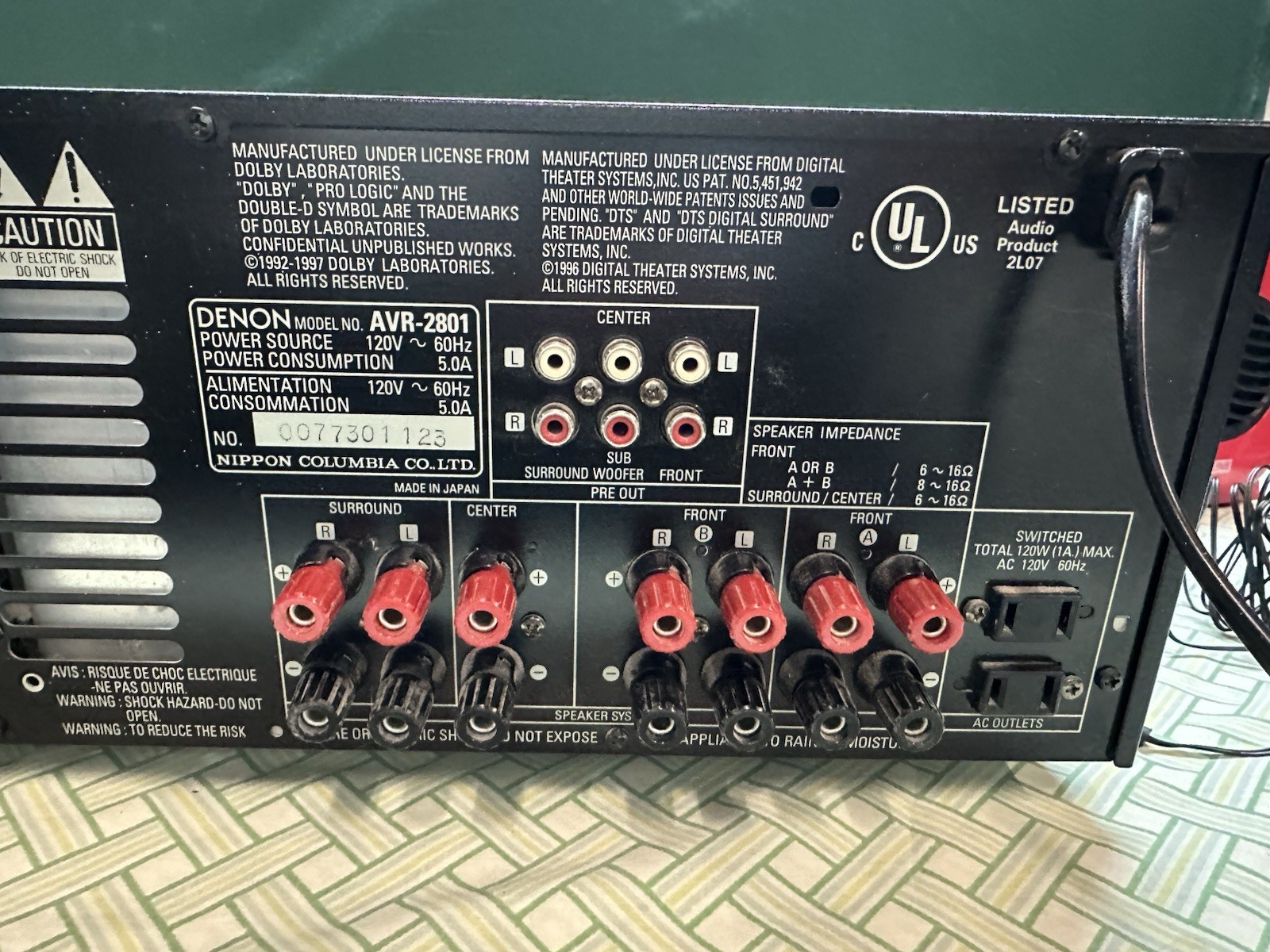 Denon AVR-2801 Dolby Digital DTS 5.1 AV Receiver Stereo Home Theater