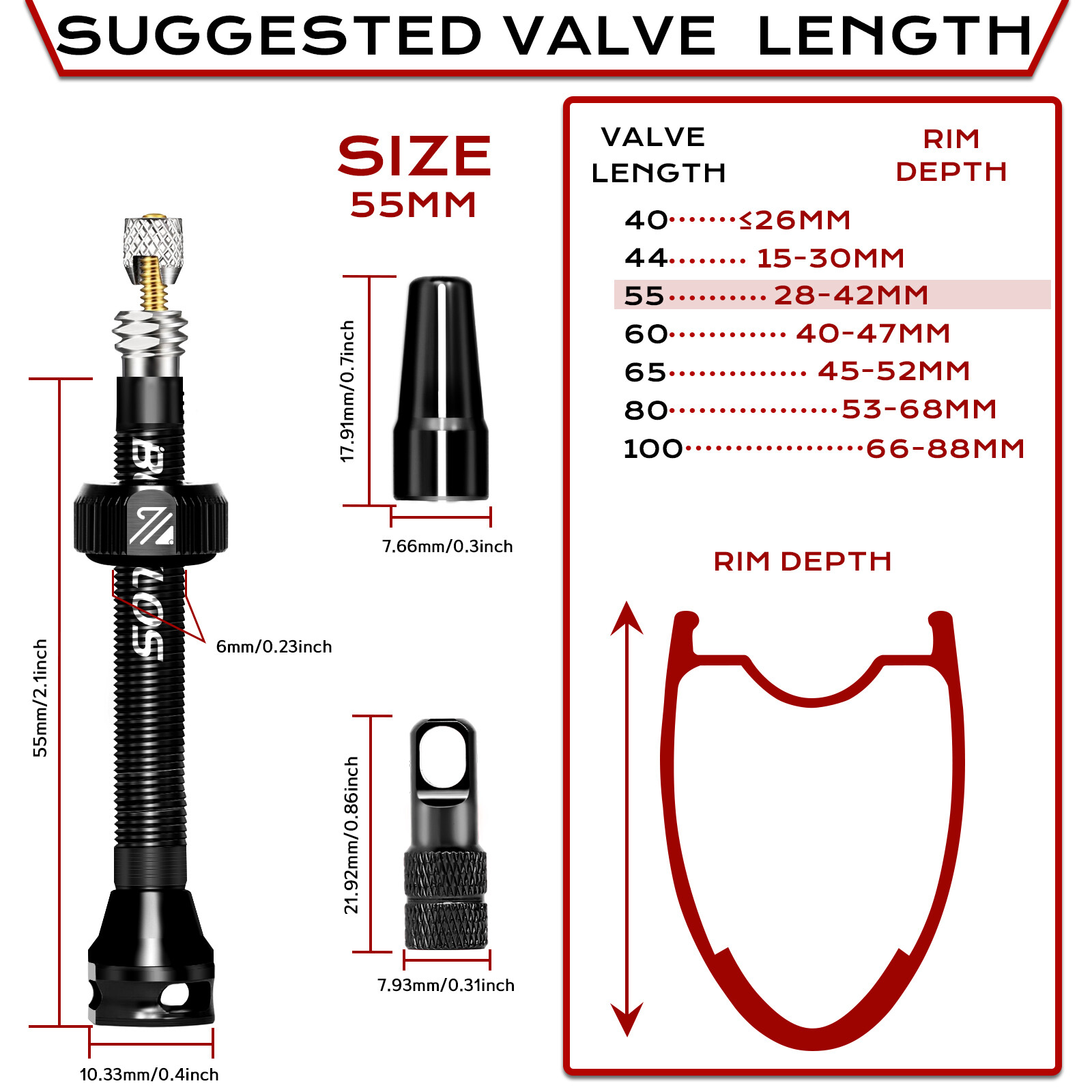 ​BUCKLOS MTB Road Tubeless Presta Valve Stem 40/44/55/60/65/80/100mm Removable