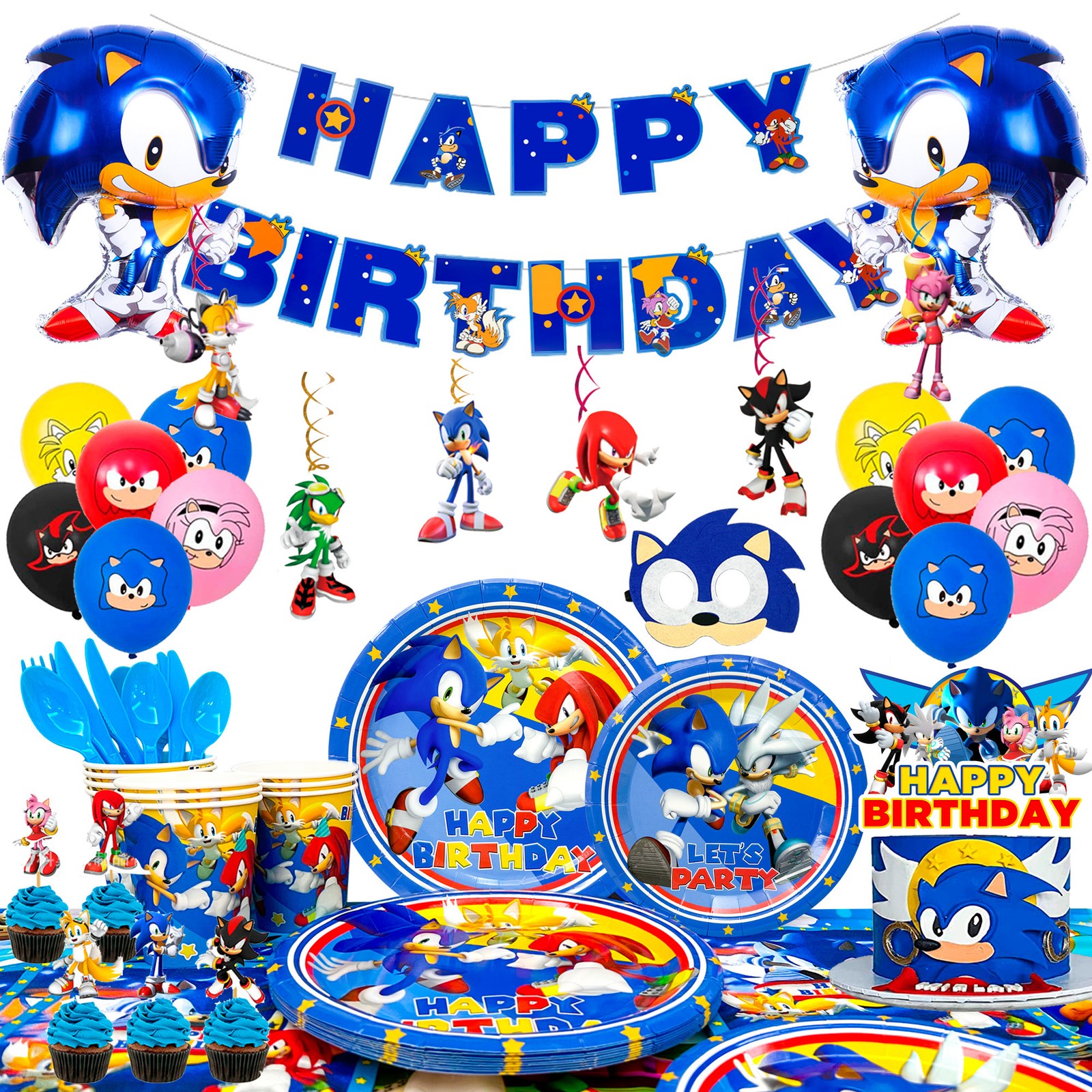 118 Pcs Sonic Birthday Party Decorations Sonic Party Tableware Plates Balloons