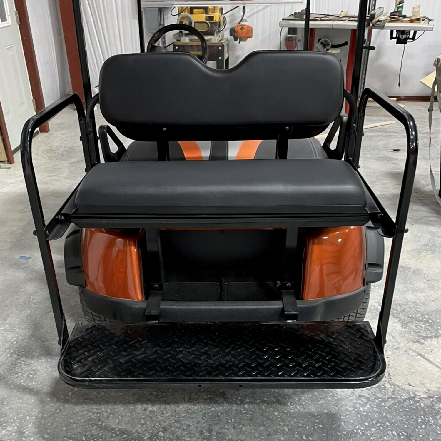 For EZGO TXT Golf Cart Flip Folding Rear Back Seat with Roof Support Kit - Black