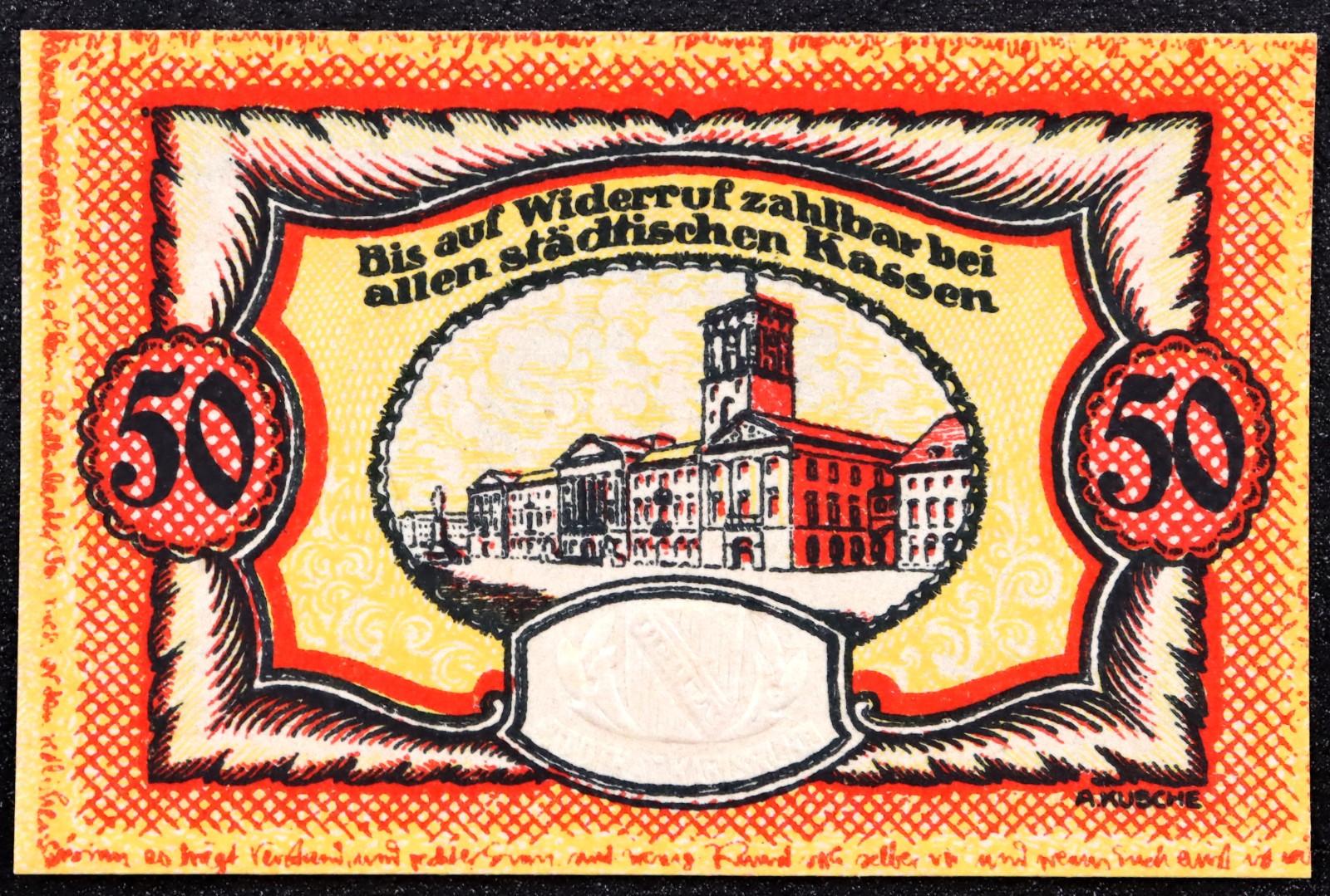 KARLSRUHE 1920 Red Flames, Raised Seal! Striking art German Notgeld Complete