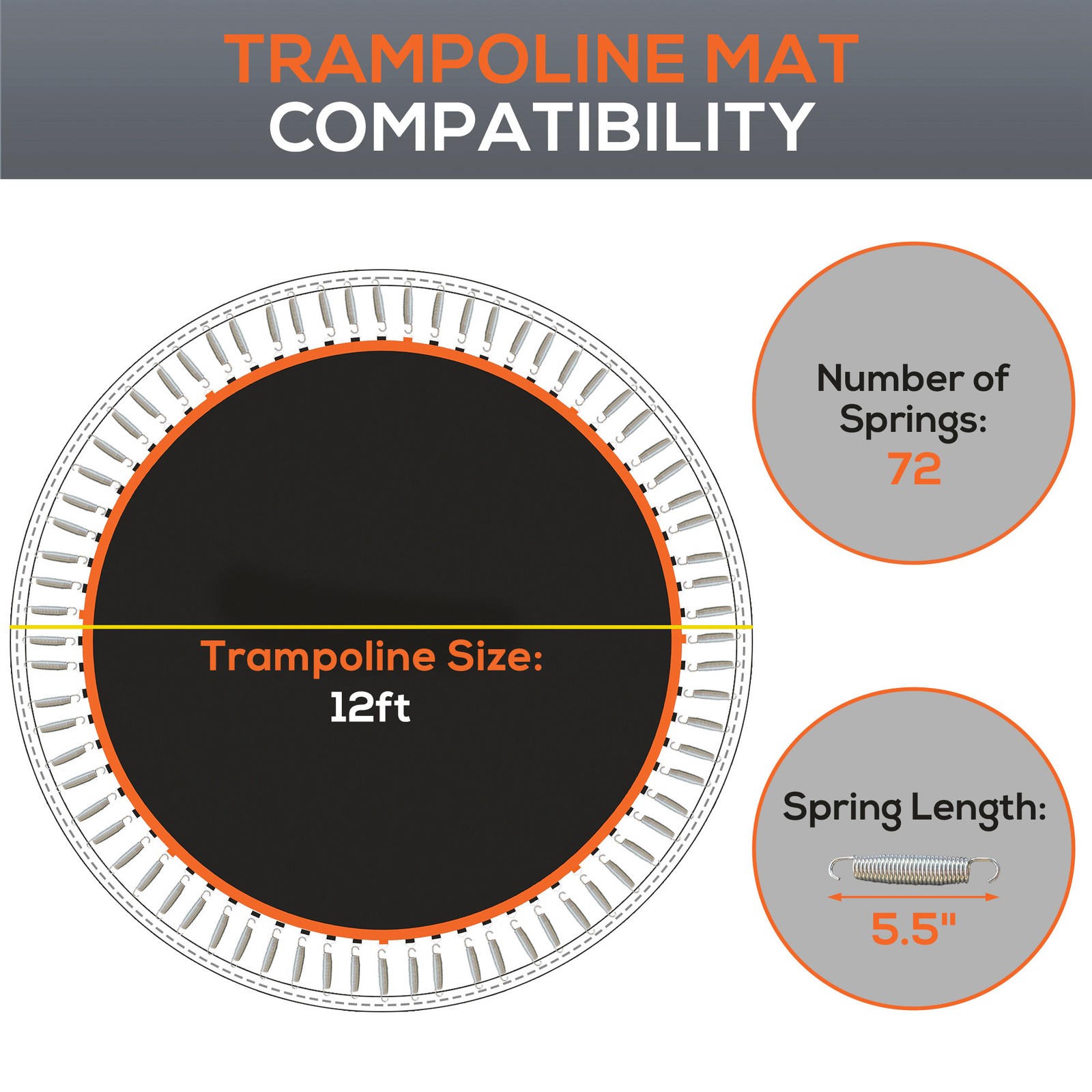 Soozier Trampoline Mat with 72 V-Hooks, Fits 12ft Trampoline, Orange