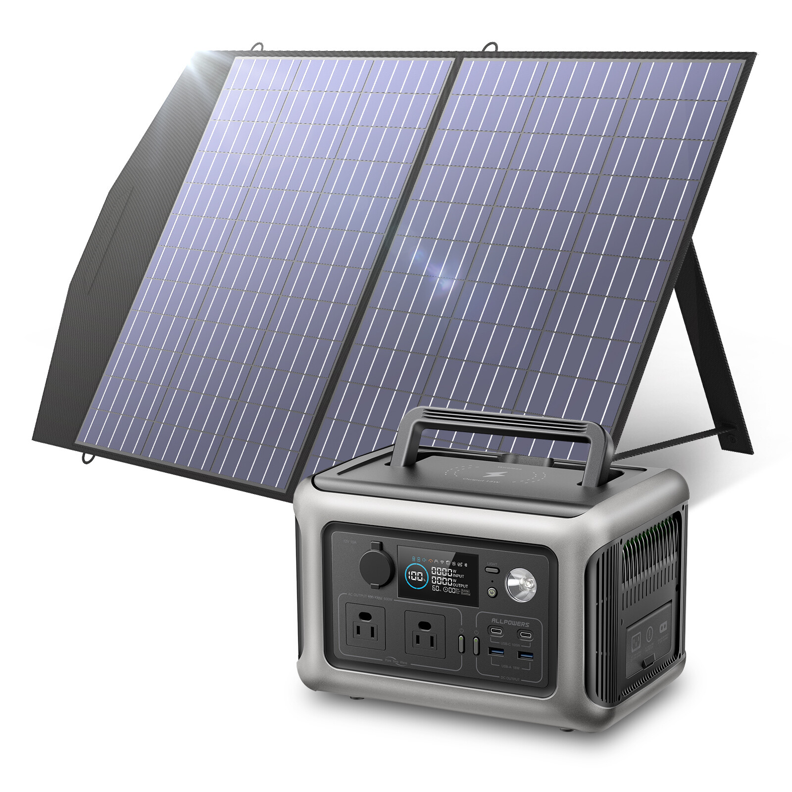 ALLPOWERS 600W R600 Portable Power Station Lifepo4 battery Solar Panel Camping