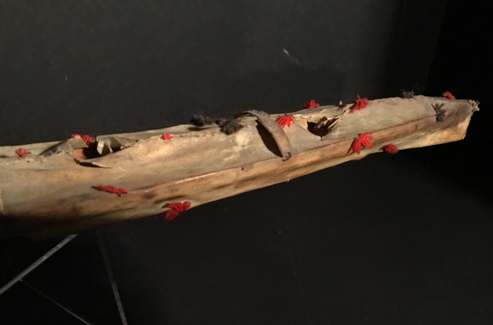 ESKIMO NATIVE KAYAK, WOOD, SEAL & GERMANTOWN WOOL DECORATION, EXCELLENT, C1900