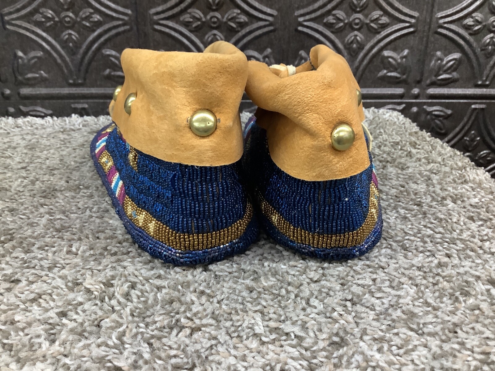 Native American Ute Tribe Fully Beaded Smoked Buckskin Ceremonial Moccasins