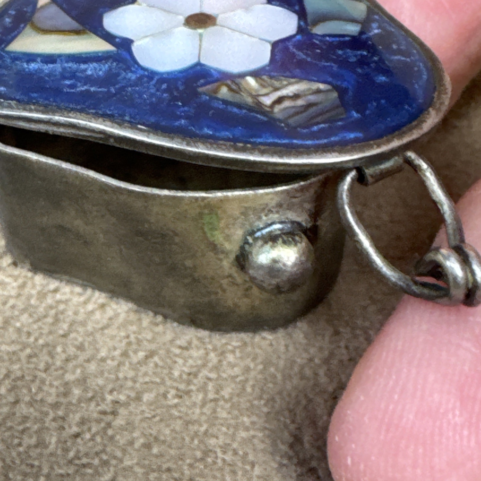 VTG Alpaca Mexico Silver Abalone Shell Inlay Pill Box Trinket-Flower Heart Daisy