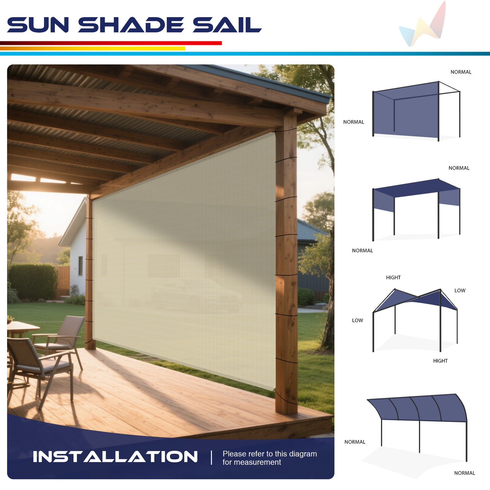 Sun Shade Sail Rectangle Canopy Cover for Outdoor Pergola Patio Garden UV Proof