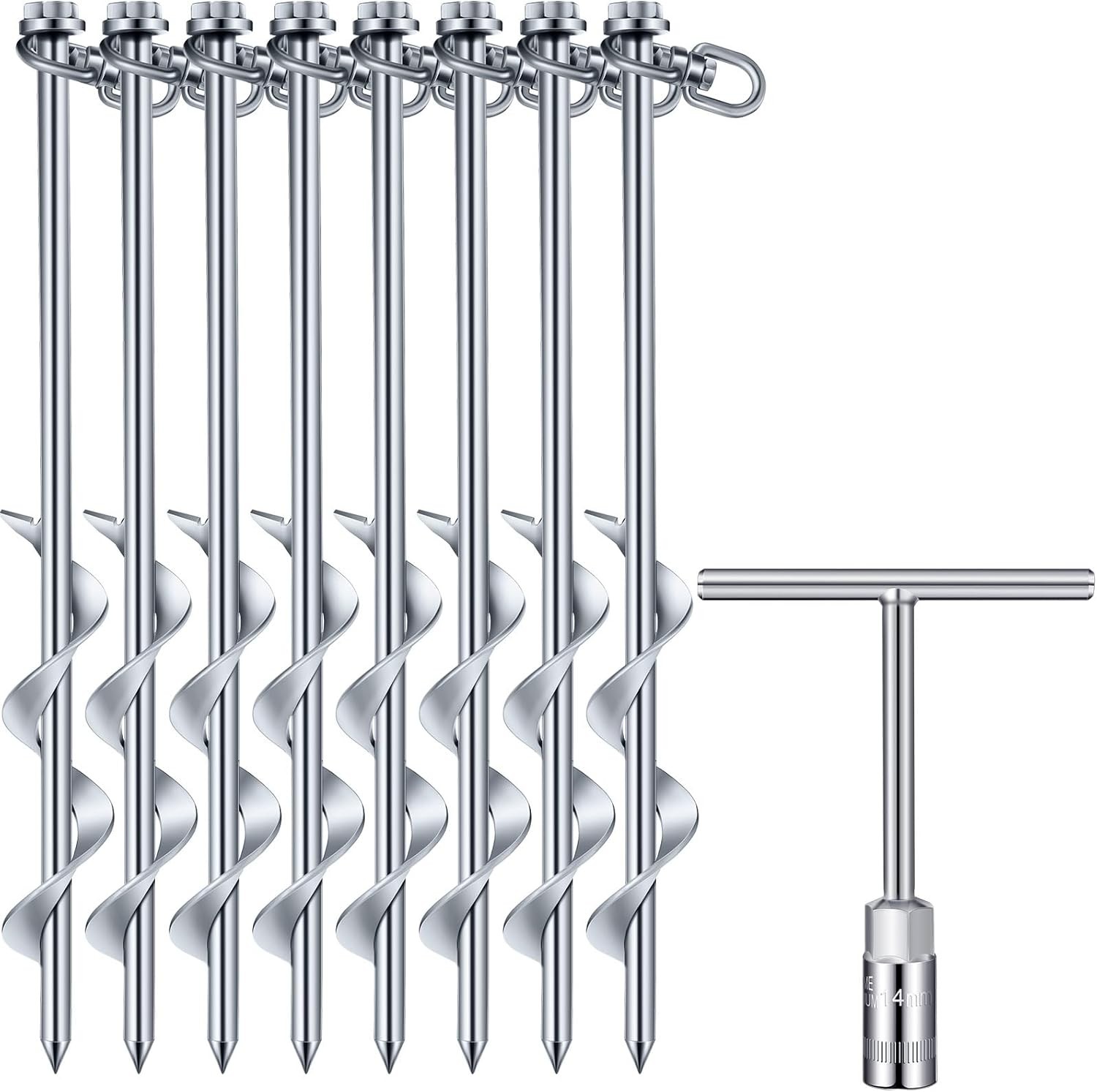 12-Inch Ground Anchors Screw-In Tent Stakes, 8-Piece Set