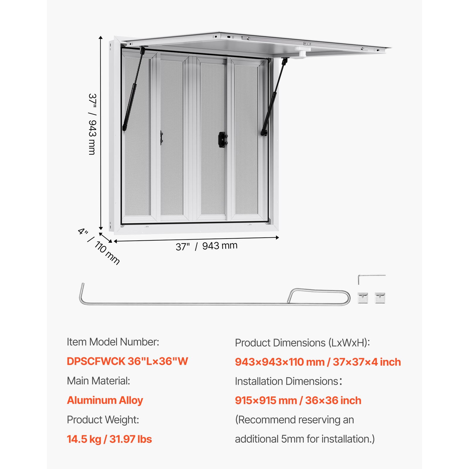 Uimoso 36x36in Aluminum Alloy Food Truck Service Window with Awning