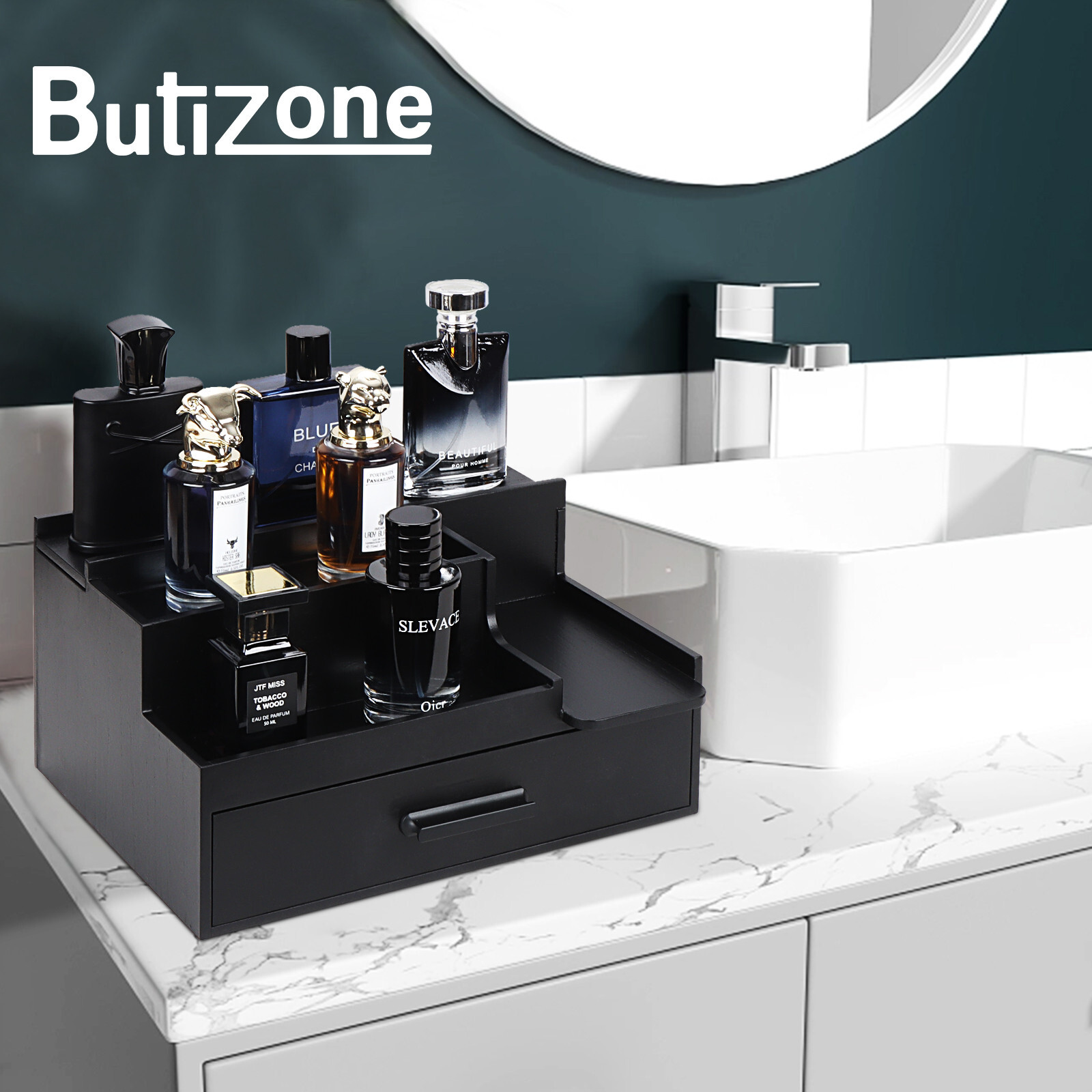 Cologne Organizer for Men 3 Tier Perfume Display Stand Cologne Shelf w/ Drawer