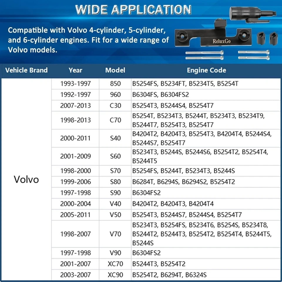 Camshaft & Crankshaft Timing Locking Tool Kit, Compatible with Volvo S40 S60...