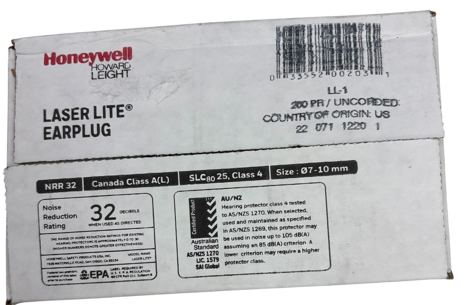 Howard Leight Laser Lite LL-1 Honeywell Disposable Ear Plugs New 200 pair