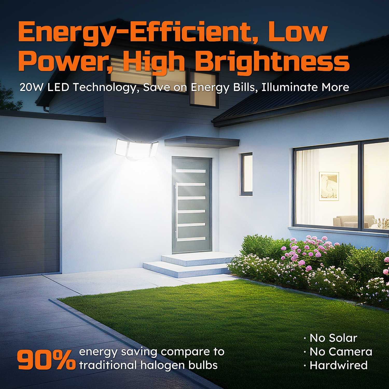 188LED Security Light Motion Sensor Outdoor 3 Head 3 Modes Floodlight Waterproof