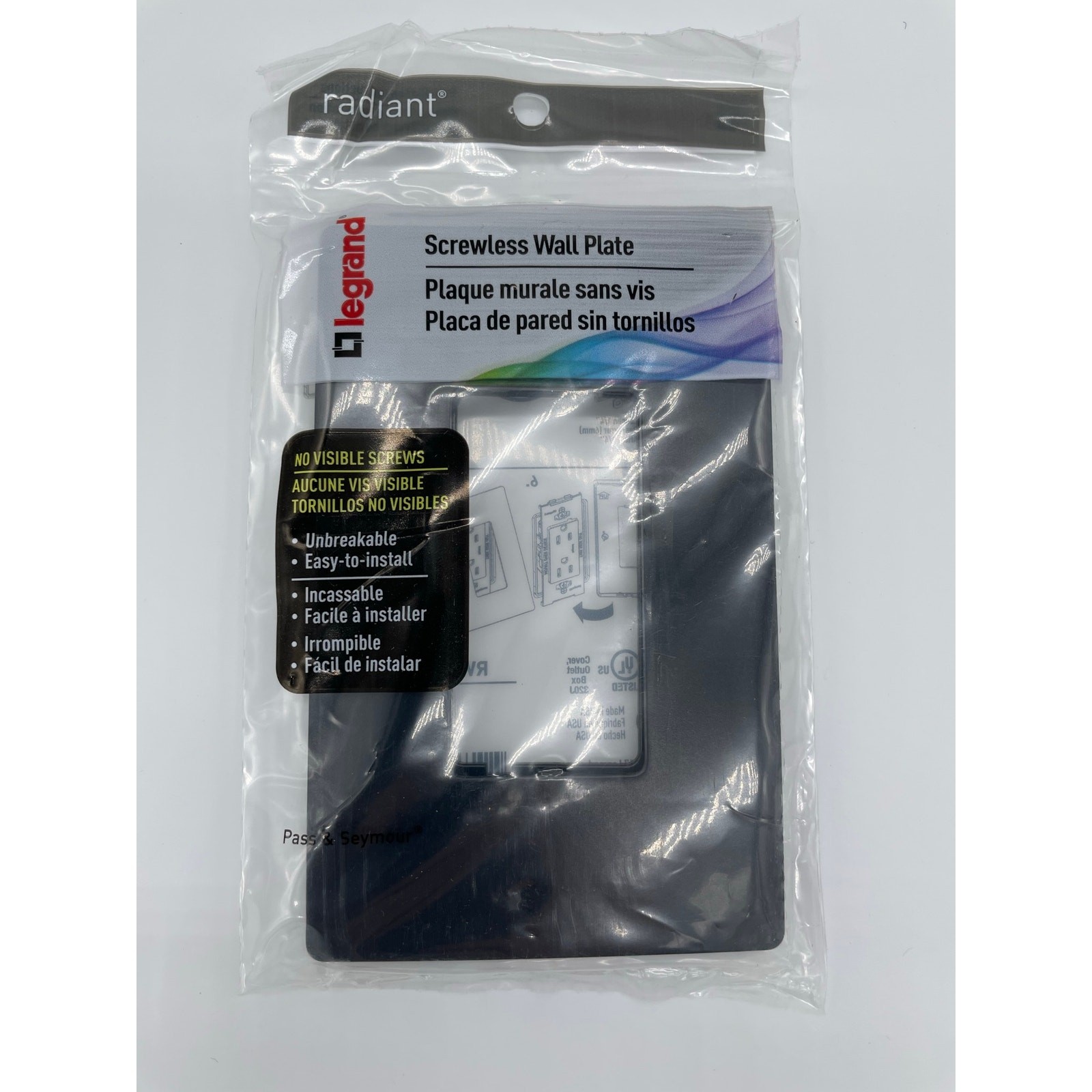 Legrand Radiant 1 Gang Screwless Wall Plate Rocker Outlets, Black - RWP26BKCC6