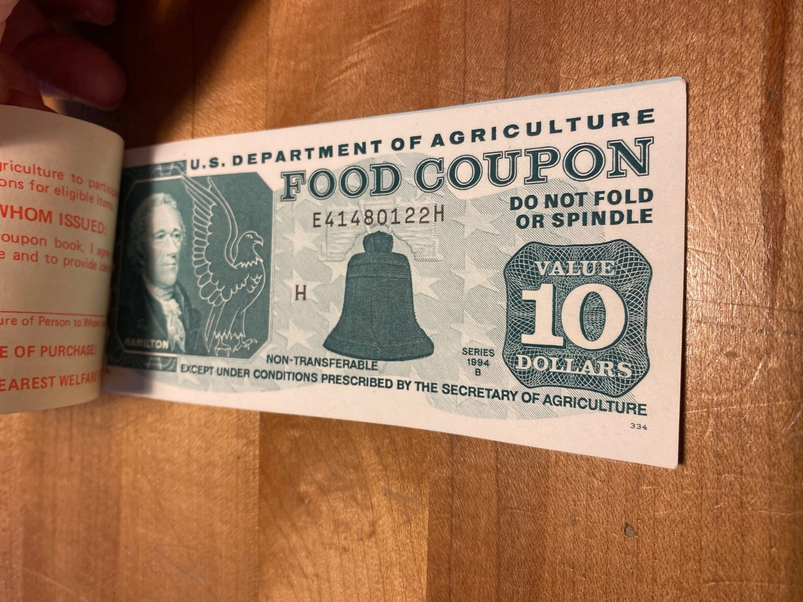 $65.00 - Food Stamp Coupon Book With TWO (2) $10.00 Coupons from 1994, M/C "H".