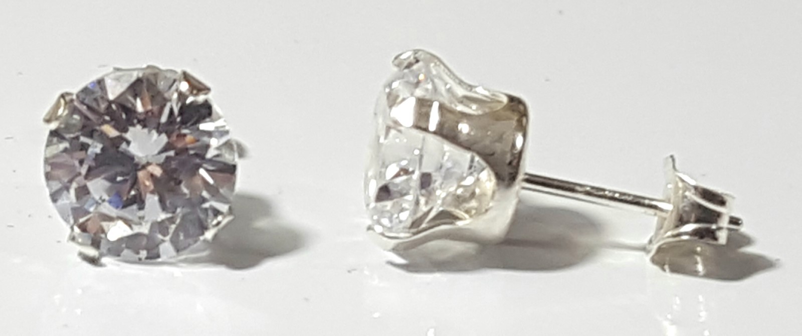 925 Sterling Silver Round Cut Clear Cubic Zirconia Stud Earrings Assorted Sizes