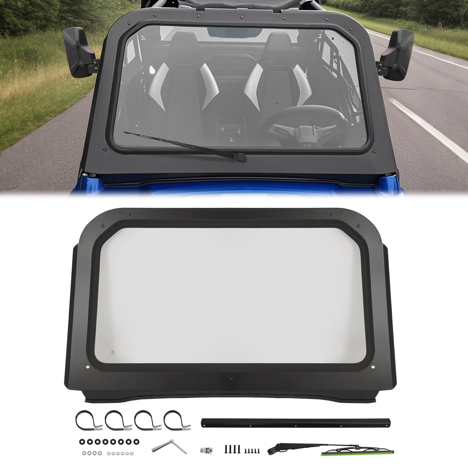 Clear Full Glass Windshield W/ Wiper Black For Polaris RZR 570 800 XP 900 08-14