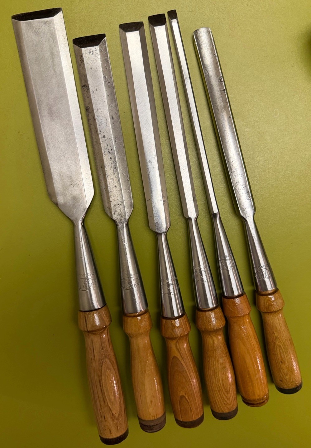 SUPERB 6-pc Set PEXTO vtg Socket Chisels w/MATCHING Handles & CANVAS TOOL ROLLUP