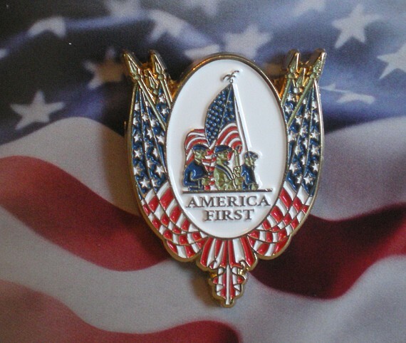 America First MAGA Patriot USA Flag Lapel Pin 1-1/4" By Golfing Dolphin Gifts