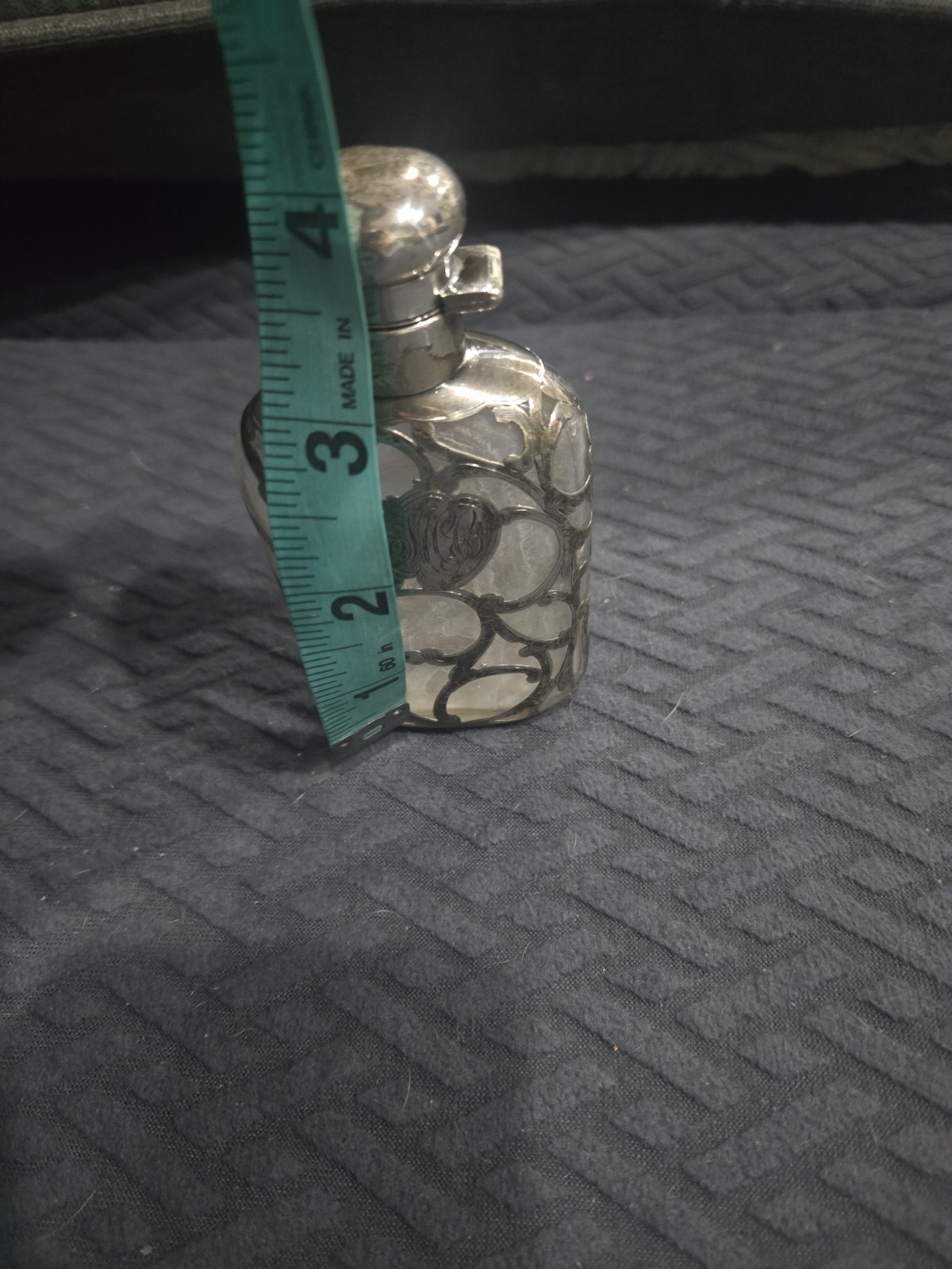 U23143 ANTIQUE Overlay STERLING Small FLASK With Engraved Initials G2U