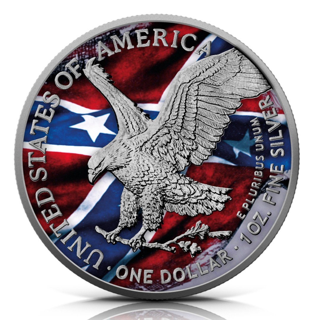 1 oz Silver Eagle 2022 – USA and Confederate Flag Eagle, Art Color Collection